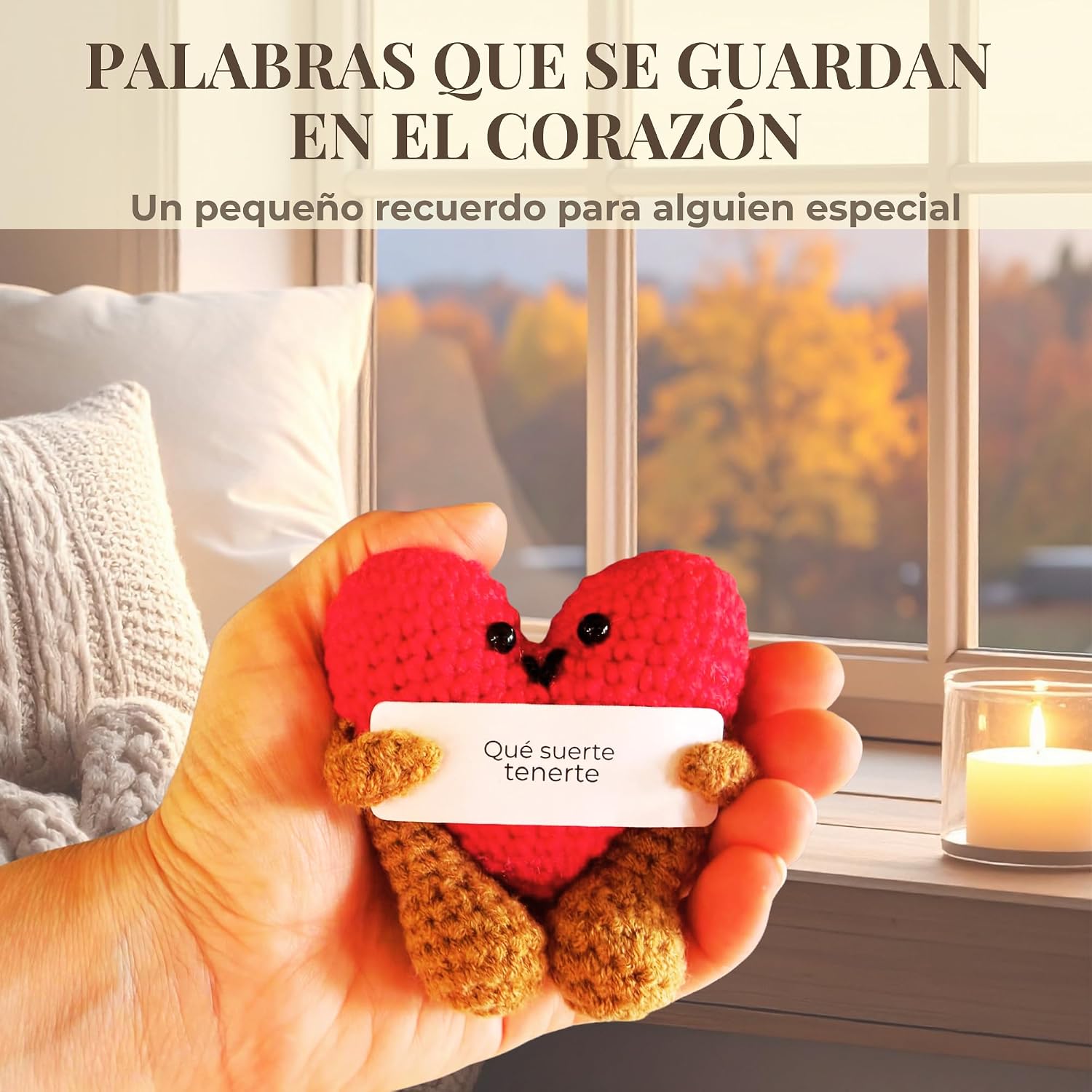 Detalle de Kiwilima KL Regalo Original: Corazón de crochet con tarjeta personalizable