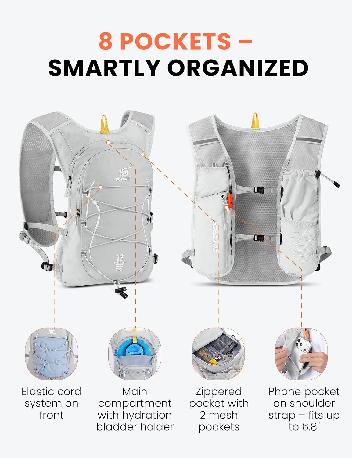 Thumbnail 4 de SKYSPER Gilet Idratazione 12L – Zaino da Corsa 500 ml: leggerezza, comfort e versatilità per trail e maratone