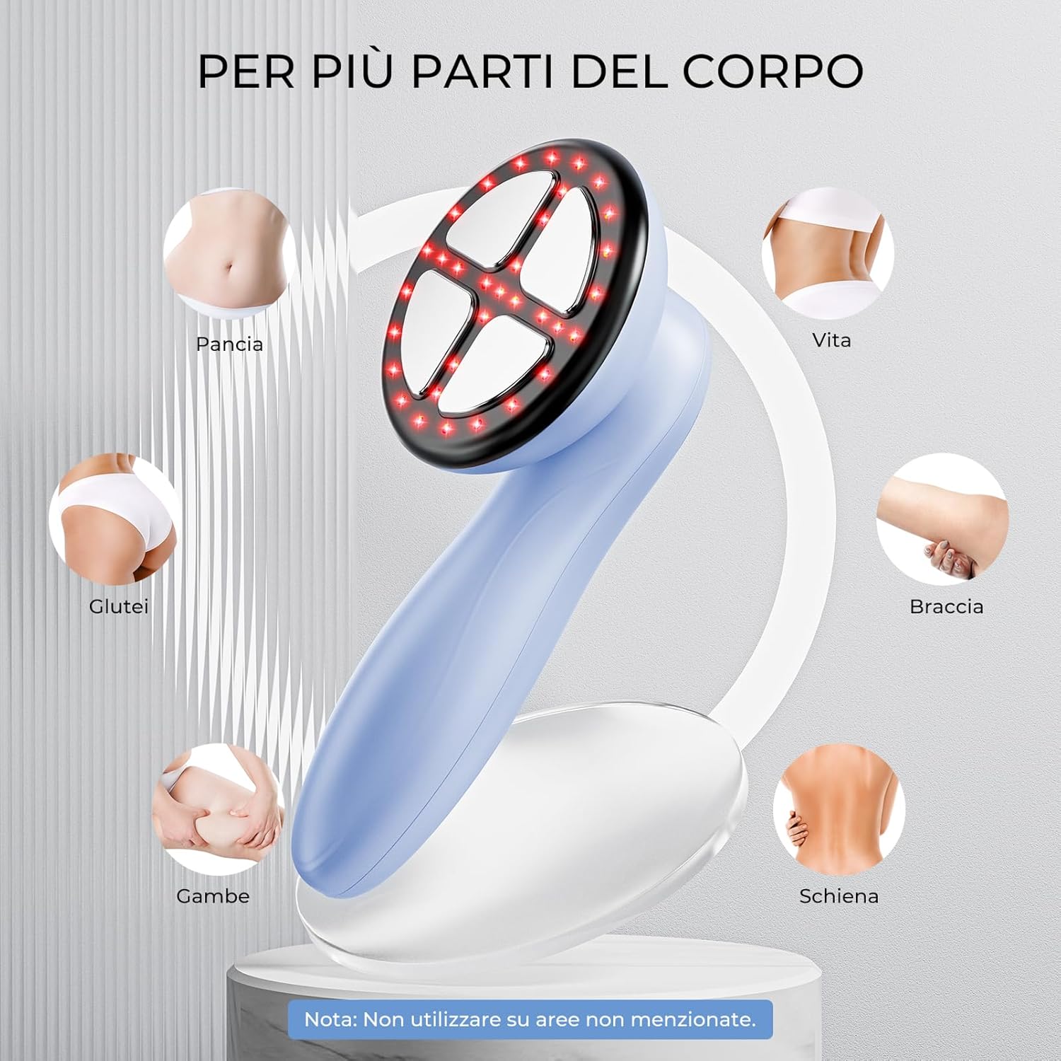 Detalle de Massaggiatore Anticellulite Professionale Oranmagic – versione wireless, 4 testine e riscaldamento, blu