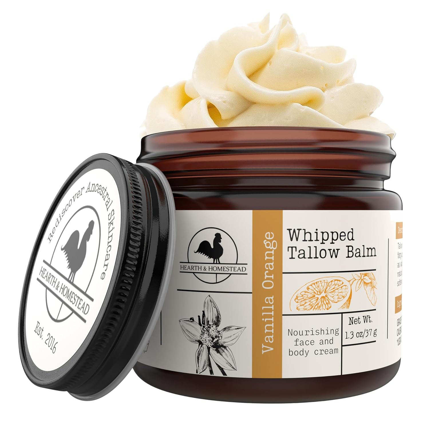 Detalle de Hearth & Homestead Whipped Beef Tallow Balm, 1.3 oz, Vanilla Orange
