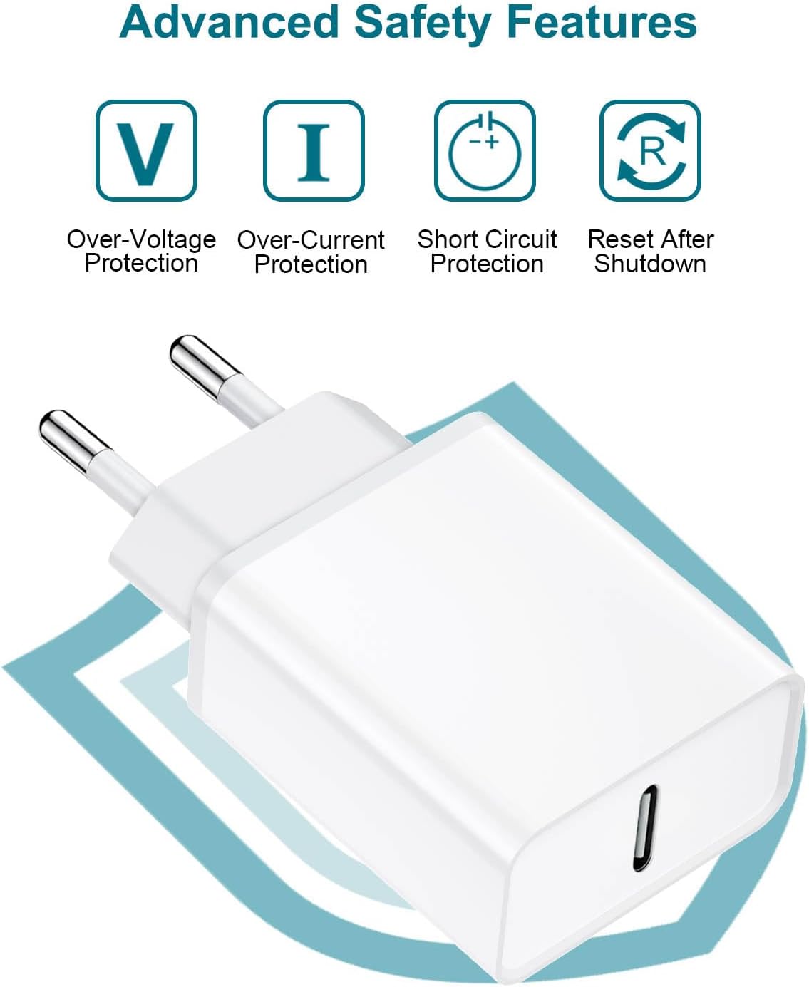 Detalle de Caricatore USB‑C 25W con cavo da 3 m: ricarica rapida e compatibilità ampia per iPhone e iPad