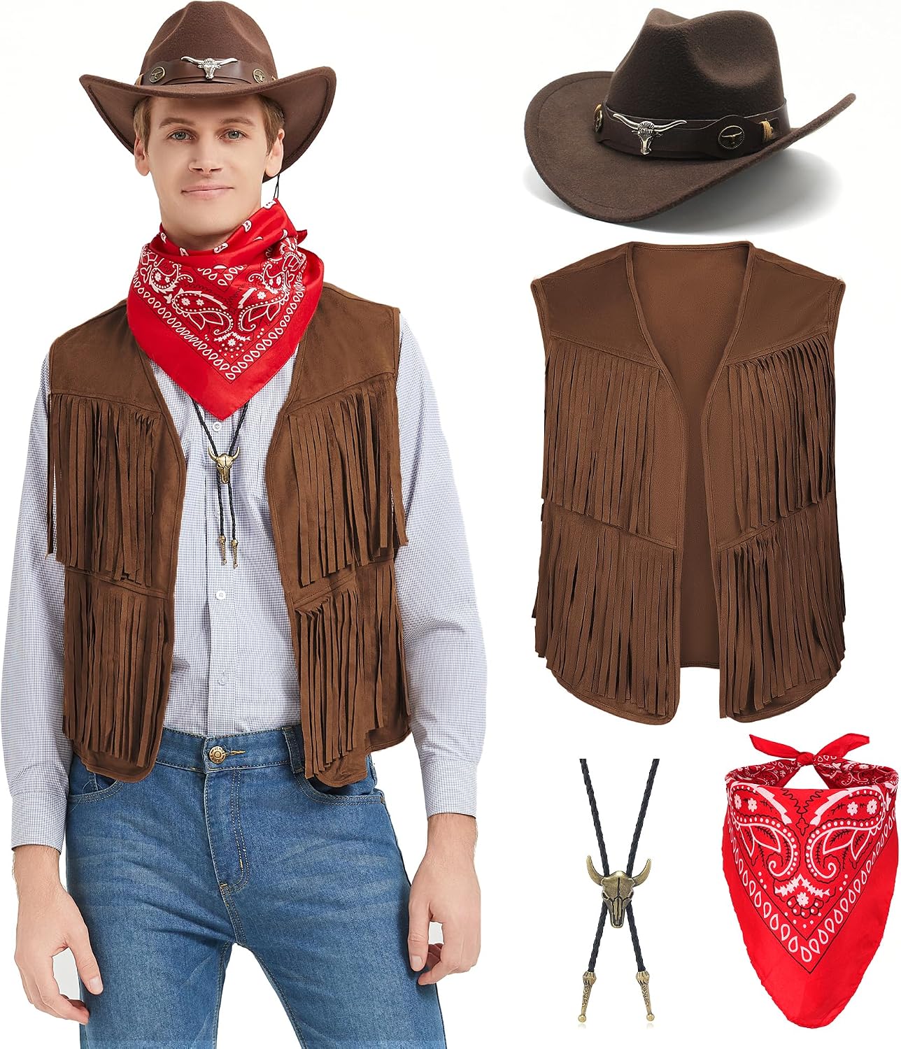 Thumbnail 1 de Firecos Cowboy Kostüm Herren Western mit Hut und Weste 🎭