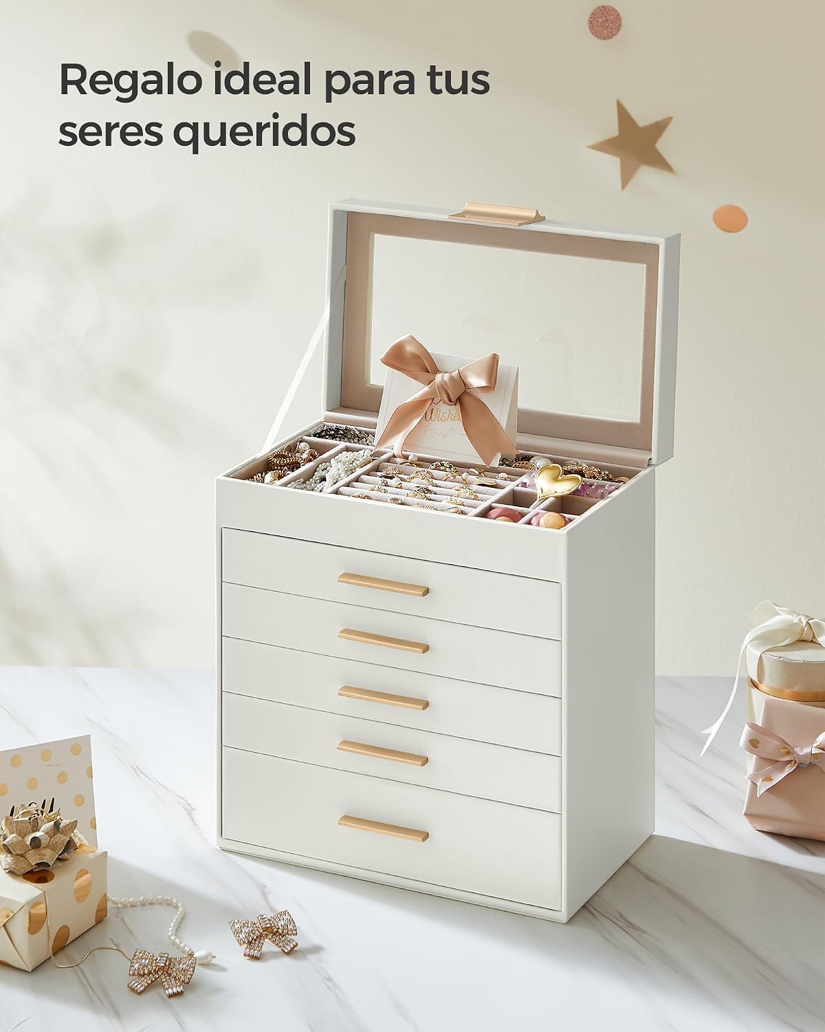 Thumbnail 6 de SONGMICS Colección GISELLA JBC171W01: caja joyero de 6 niveles con 5 cajones y gran capacidad