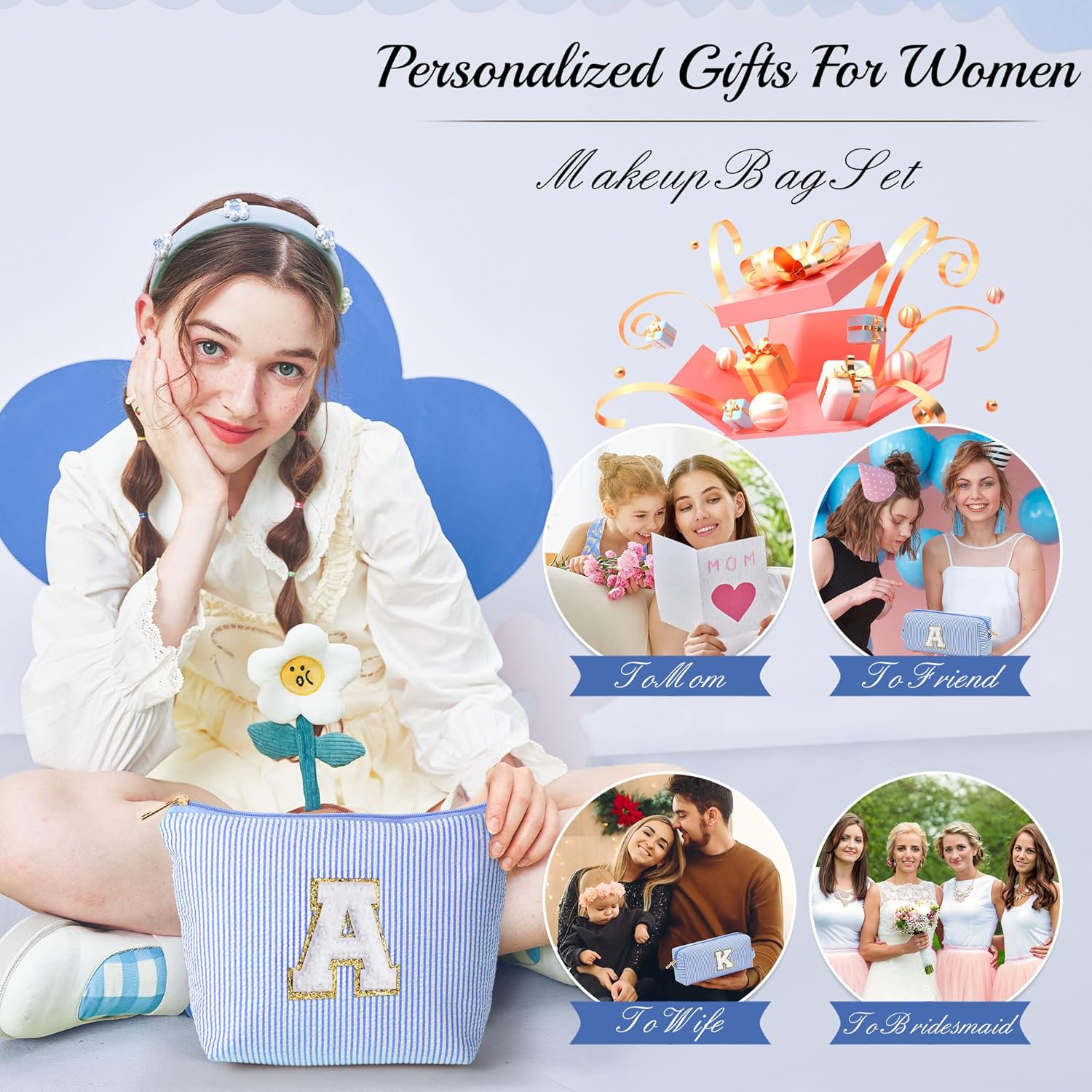 Detalle de Parima Personalized Initial Makeup Bag for Women