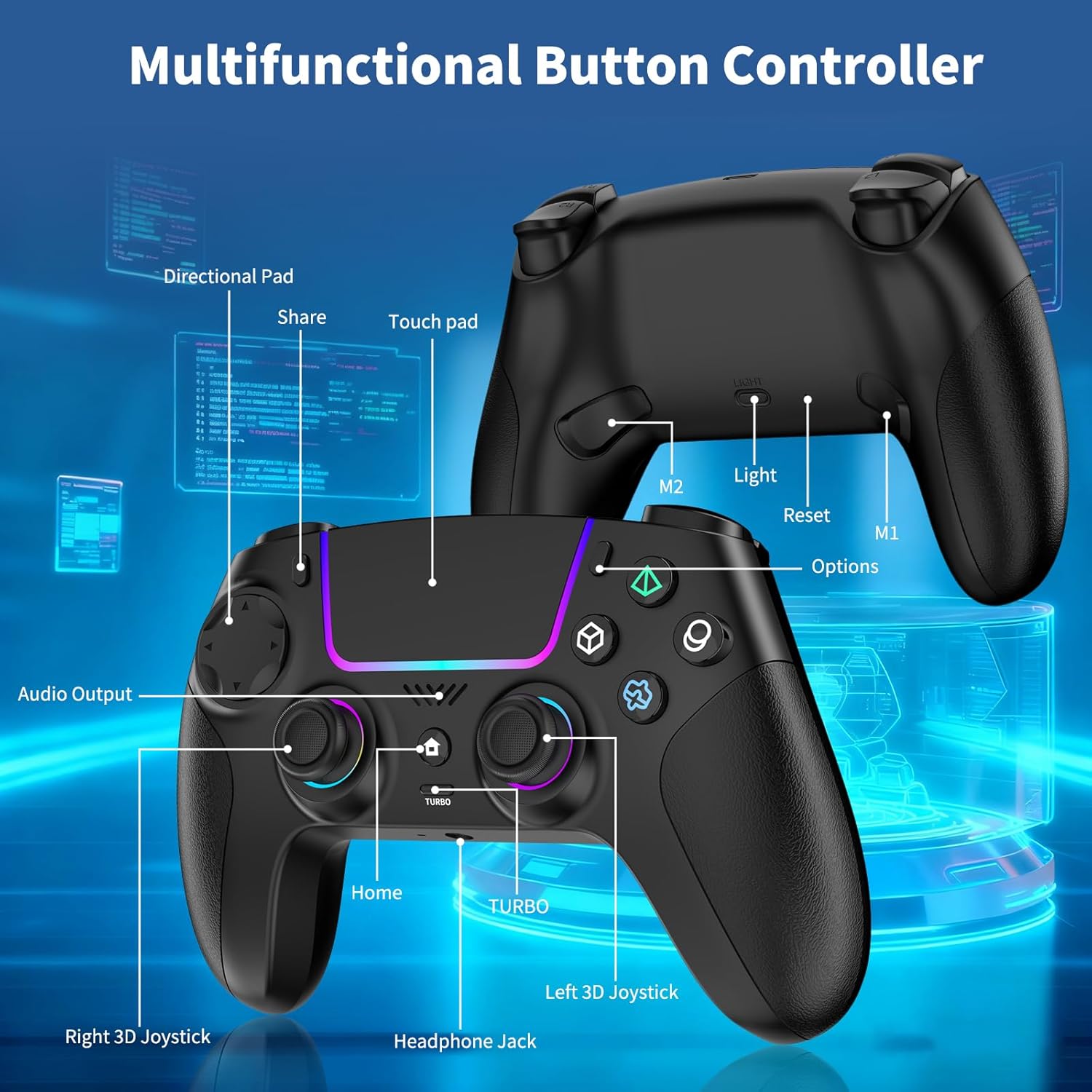 Thumbnail 1 de VidPPluing Wireless Controller with Hall Effect Triggers, RGB Lighting & Turbo (PS5/PC/Steam Deck/Phone)