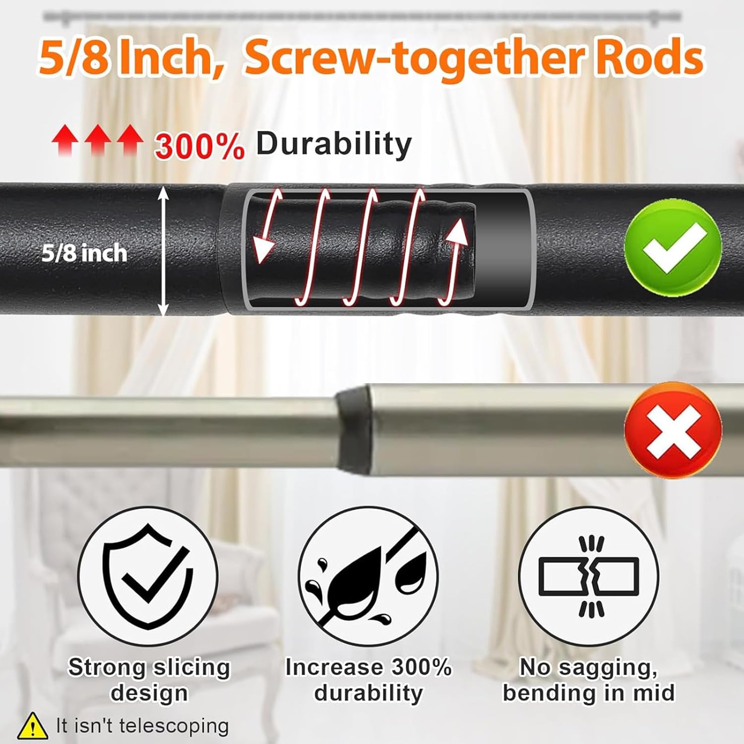 Detalle 2 de Small Window Curtain Rod 28-44 Inch | Heavy-Duty Matte Black Adjustable Splicing Curtain Rods with Brackets