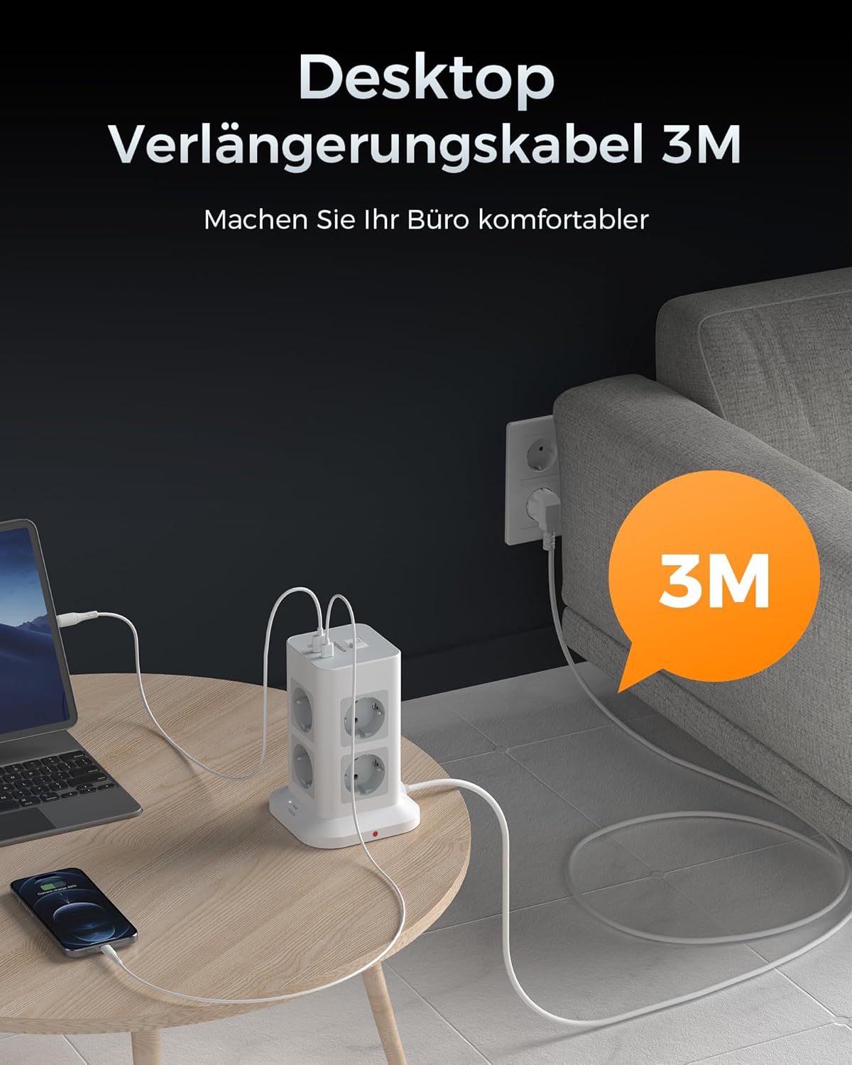 Thumbnail 2 de TESSAN 8‑fach Mehrfachsteckdose mit USB‑C 3600W 🔌