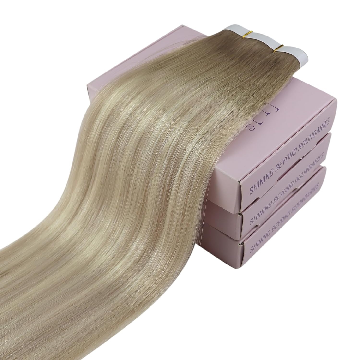 Thumbnail 6 de Fshine Genius Tape Weft Echthaar Tressen Mittebraun mit Asch- und Platinblond-Mix, 45 cm – einfache Tape-Tressenverlängerung
