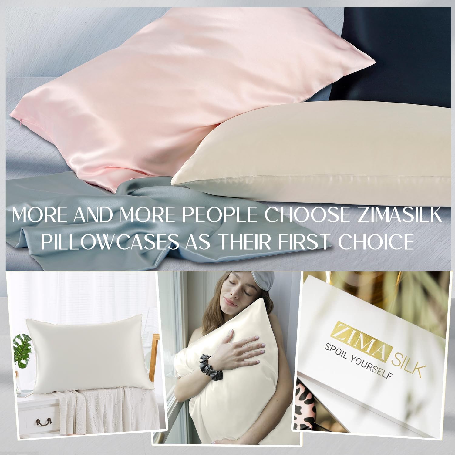 Detalle de ZIMASILK 100% Pure Mulberry Silk Pillowcase (6A Grade, 600 Thread Count) with Hidden Zipper — Ivory, Standard 20x26