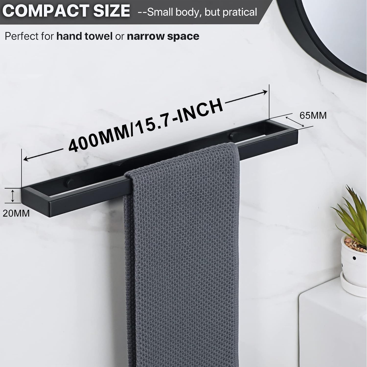 Thumbnail 1 de SAYAYO 40 cm porte-serviette mural sans perçage (noir mat) en acier inox SUS304