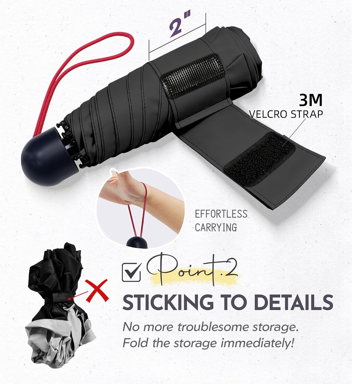 Detalle de LILAC Compact Travel Umbrella: Windproof 5-Fold Mini Parasol with UV Protection