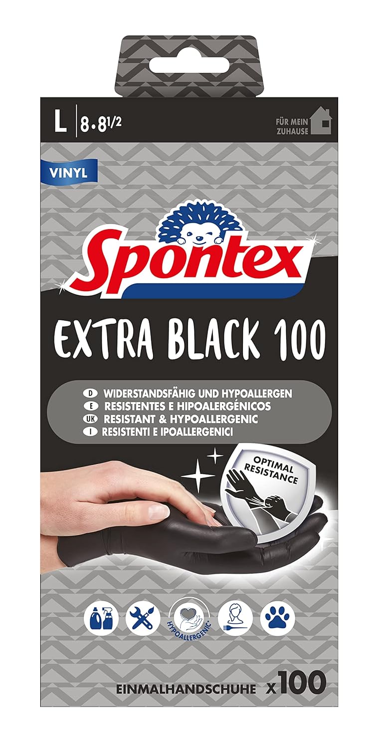 Thumbnail 1 de Spontex Extra Black Vinyl Einmalhandschuhe – ungepudert, latexfrei, Größe L, 100er Pack, schwarz