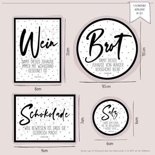 Thumbnail 5 de maloOo Geschenke Brot, Salz, Wein & Schokolade – Einzugsetiketten, 4er-Set