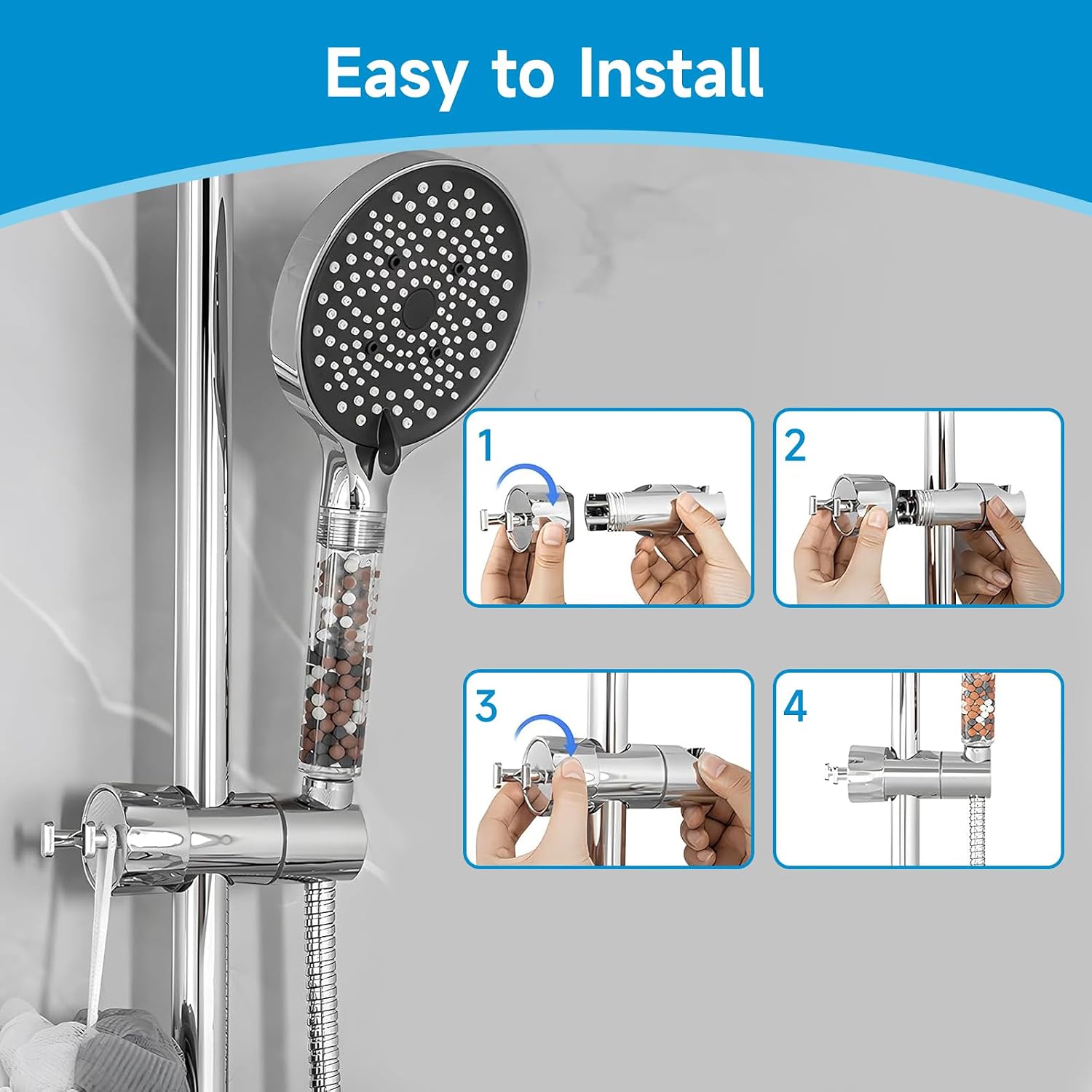 Detalle de Premium Chrome Handheld Shower Head Holder – Adjustable 18-25mm Bracket with Dual Hooks