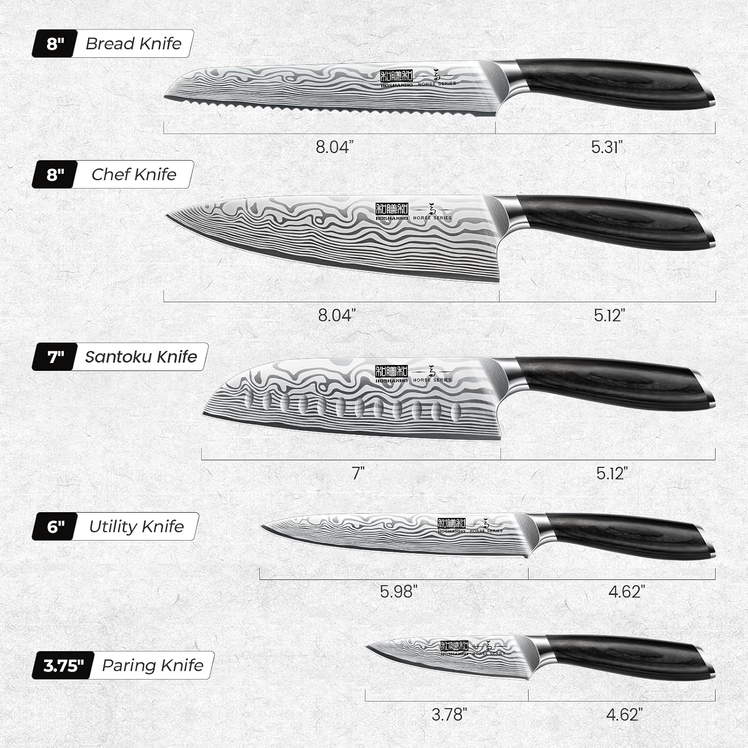 Detalle de HOSHANHO Kitchen Knife Set, 5-Piece