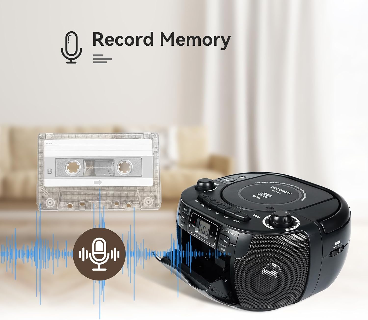 Thumbnail 5 de Retekess TR621 CD Cassette Boombox with AM/FM Radio, USB and TF Playback