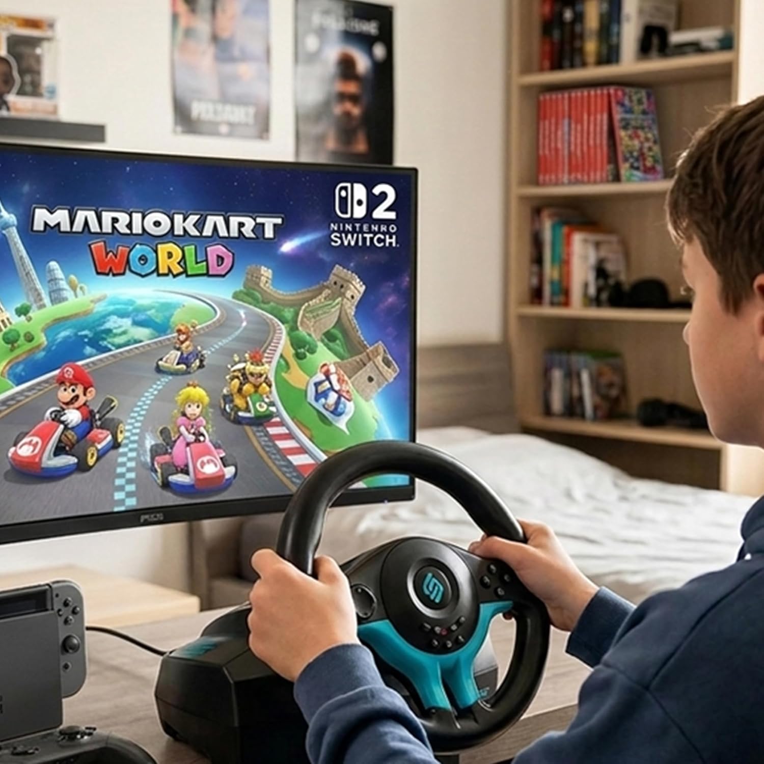 Thumbnail 4 de Volant gaming Subsonic Superdrive SV250-S Switch 2 & Switch (22 cm, rotation 180°) avec pédales et palettes – Blue Edition