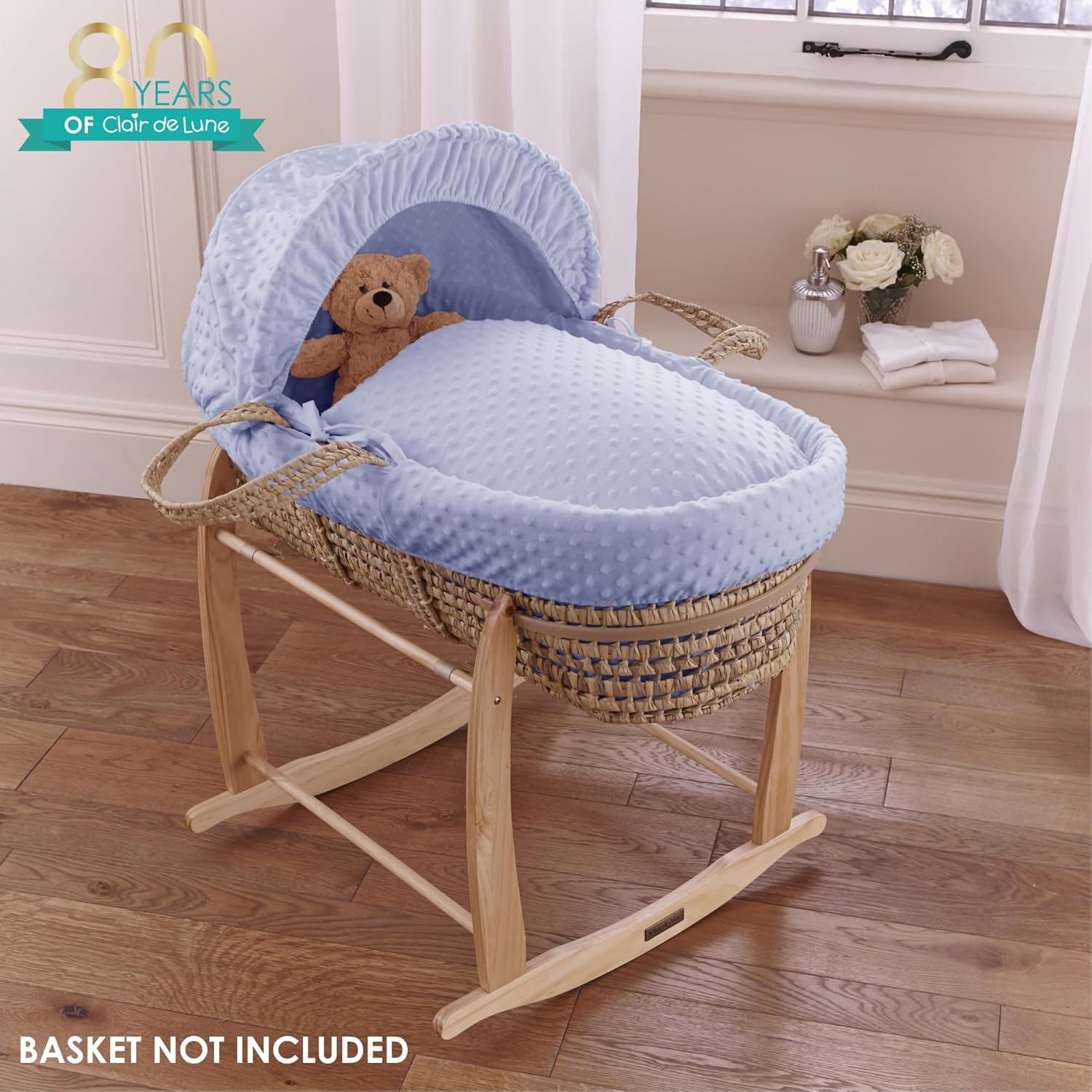 Detalle de Clair de Lune Dimple Moses Basket Bedding Set (Blue) – Complete Bedding for Moses Baskets