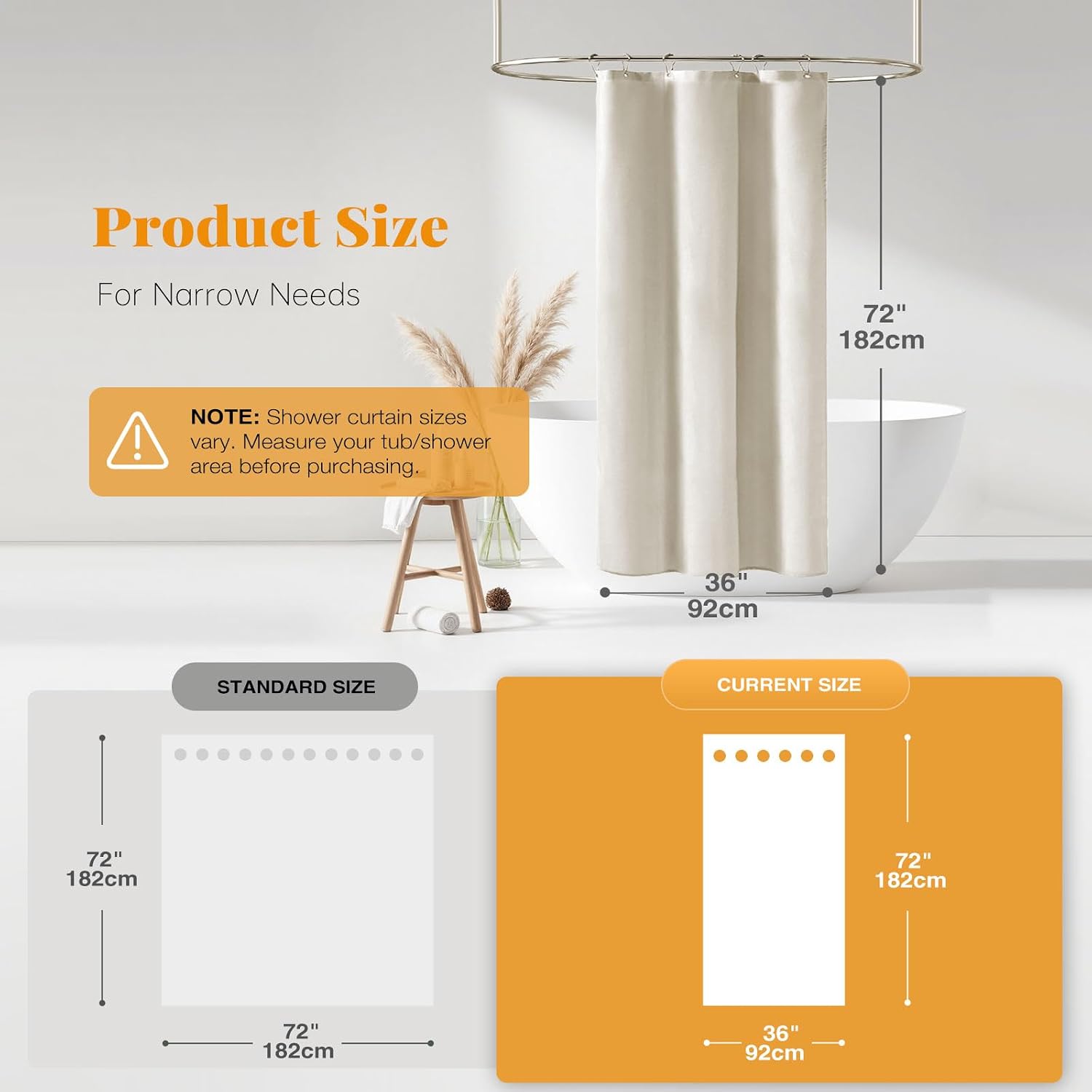 Detalle de BTTN Stall Fabric Shower Curtain - 36x72 Inch Linen Textured Heavy Duty Set