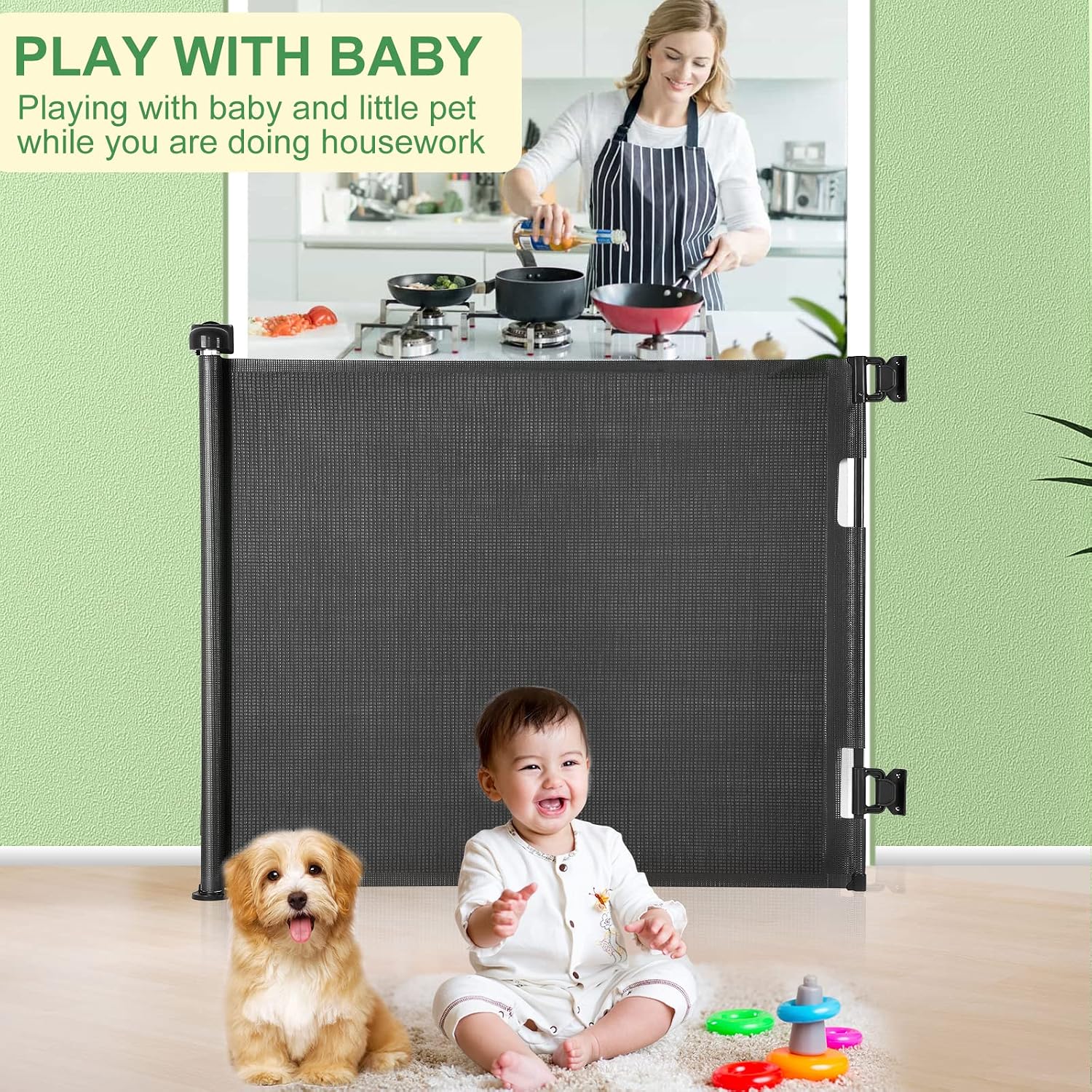 Detalle 2 de MYPIN Extra Wide Retractable Dog Gate 180×86 cm