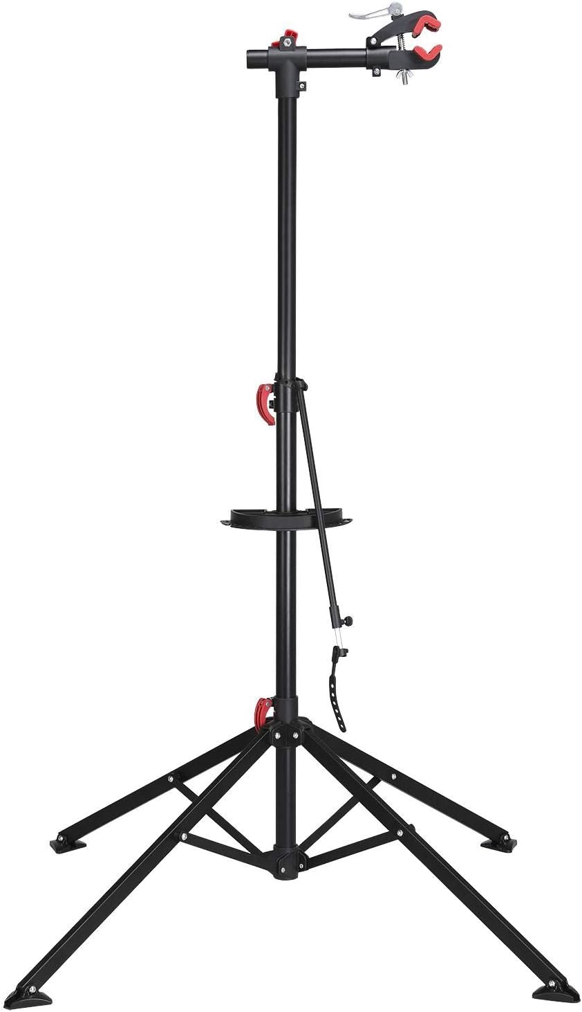 Yaheetech Adjustable Height Bicycle Workstand (Folding Bike Repair Stand with Magnetic Tool Tray) — 108.5-188.5 cm, Black