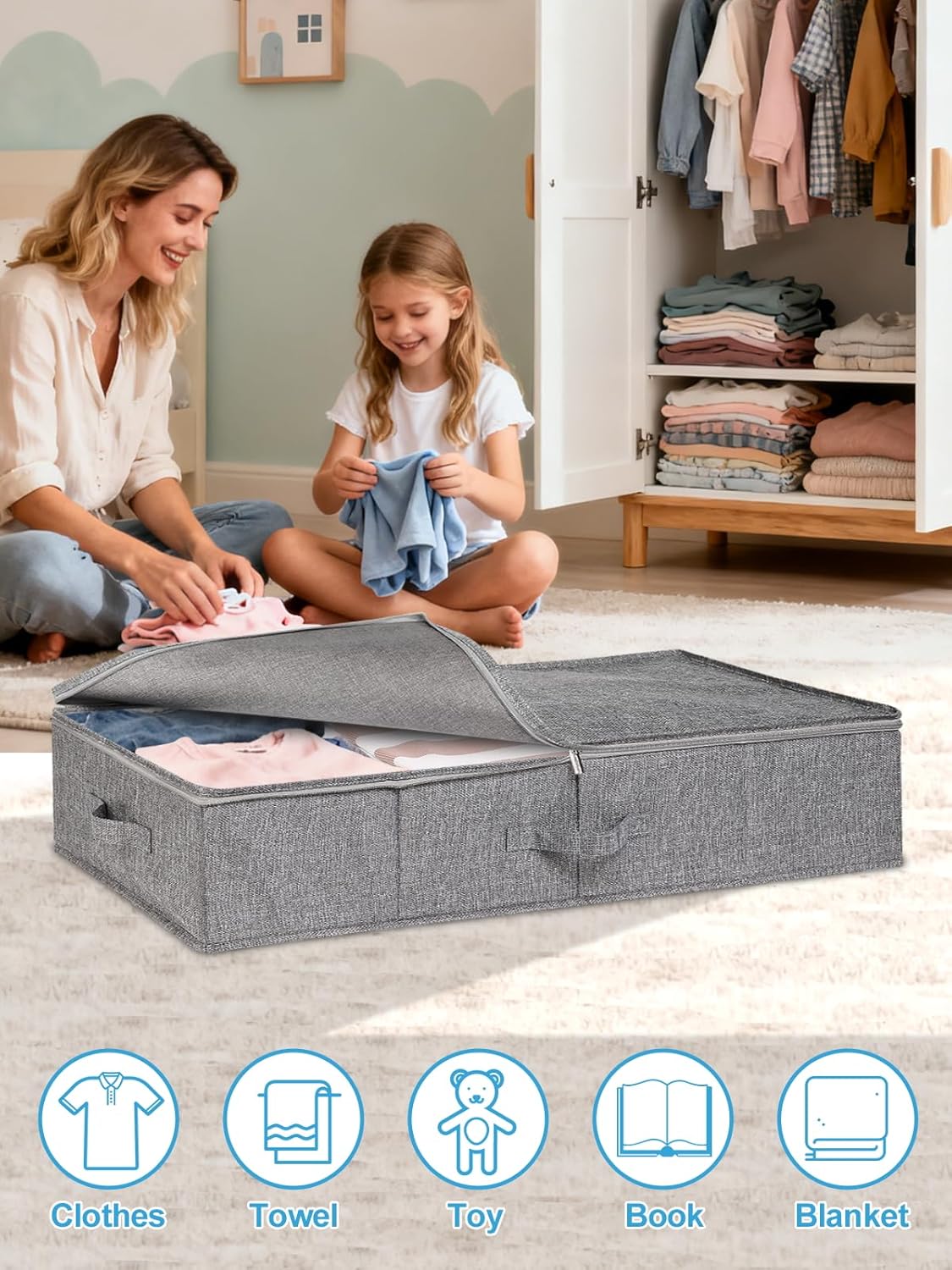 Thumbnail 6 de JUPELI 17 cm High Under Bed Storage Box with Lid (50L)