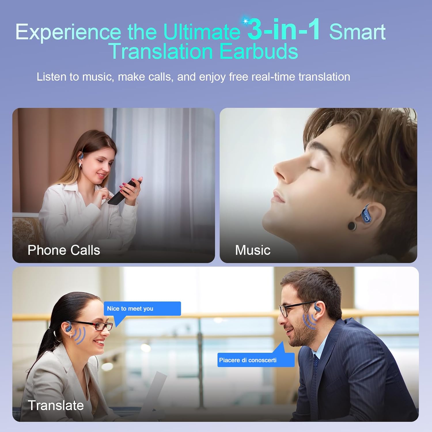 Thumbnail 3 de STECEi AI Traducteur Vocal Instantané : écouteurs traducteurs 3-en-1, jusqu’à 164 langues, bleu