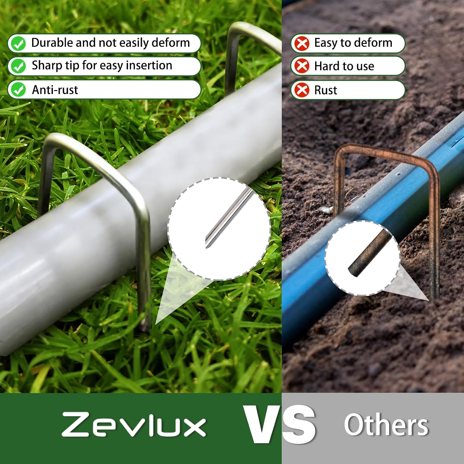 Detalle 2 de Zevlux 12GA 4-Inch Landscape Staples, 50-Pack for Fabric and Hose