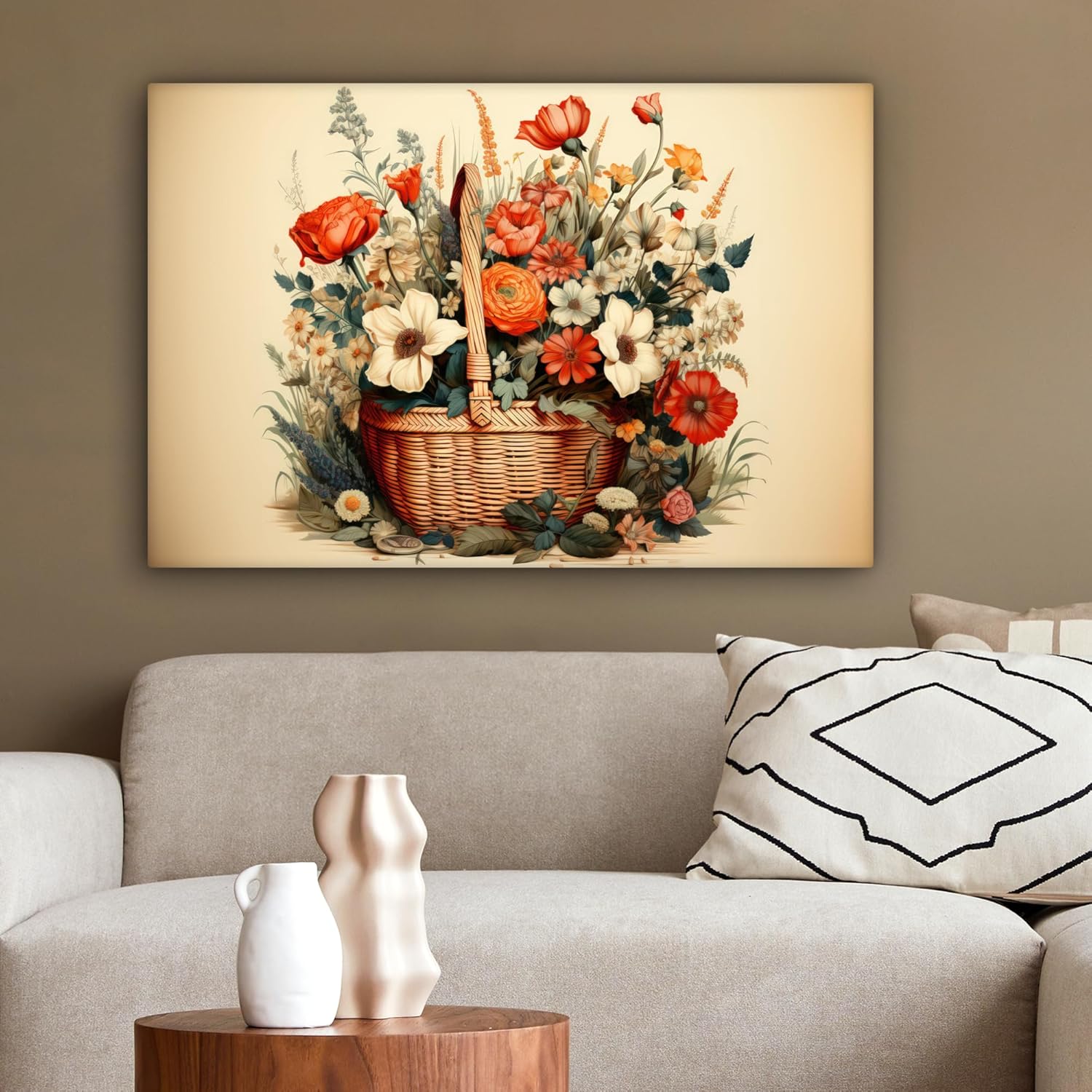 Thumbnail 3 de MuchoWow Impression sur Toile 60x40 cm Fleurs beige 🎨