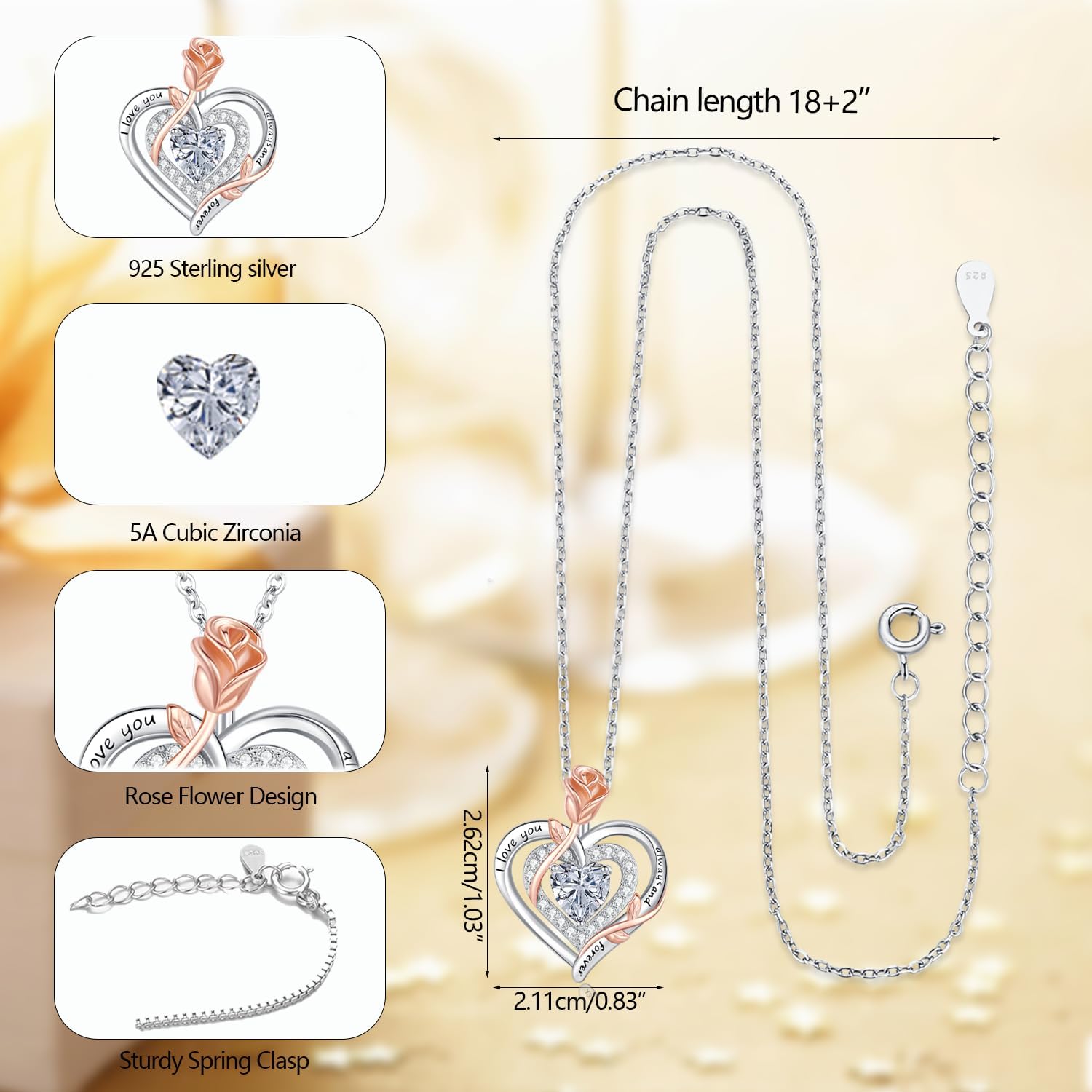 Thumbnail 3 de LAVUMO Halskette Damen Silber 925 Rose Herz