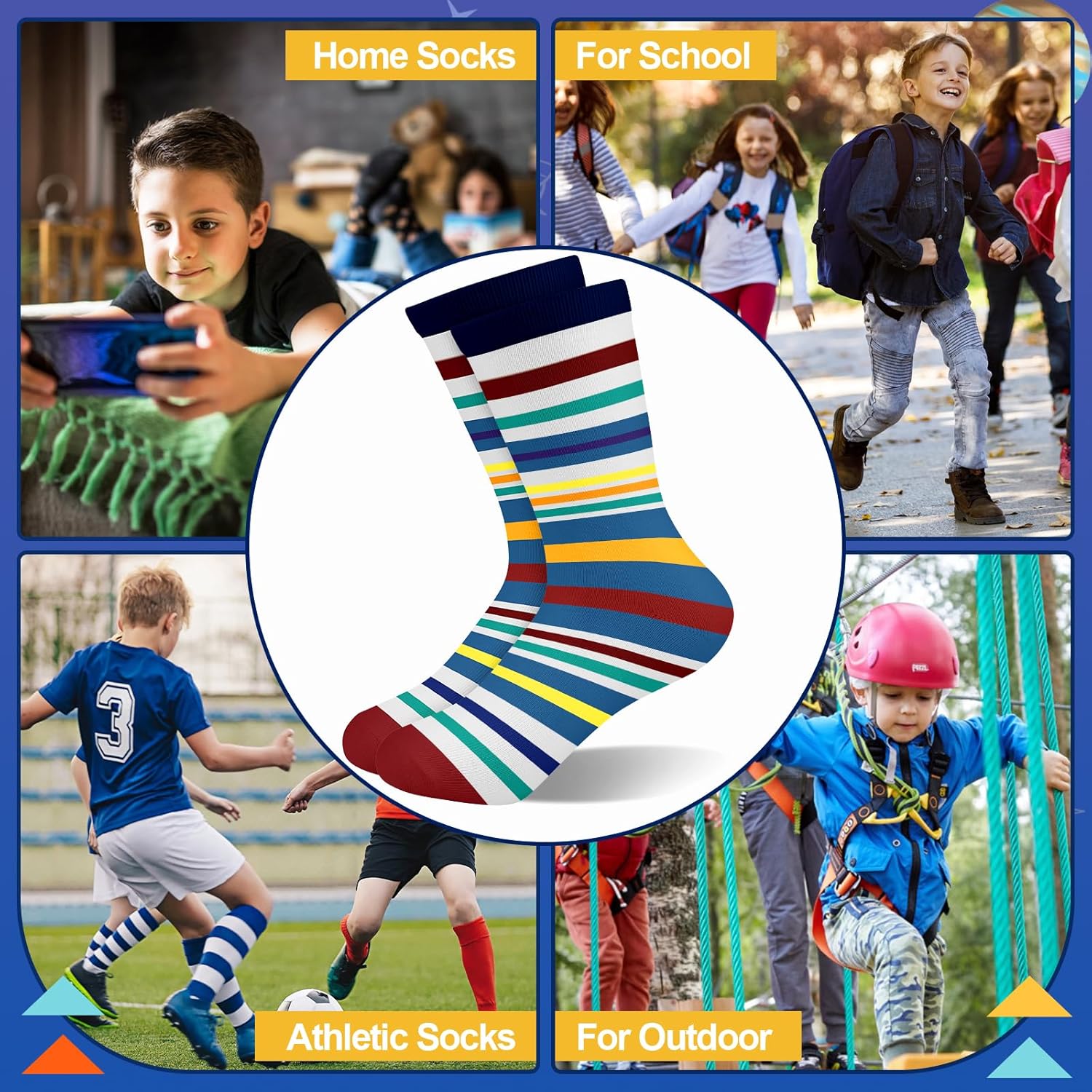 Thumbnail 4 de Queenshin Kids Socks: Novelty Camouflage Sharks in Colourful Stripes, Dots & Stars (6 Pairs)