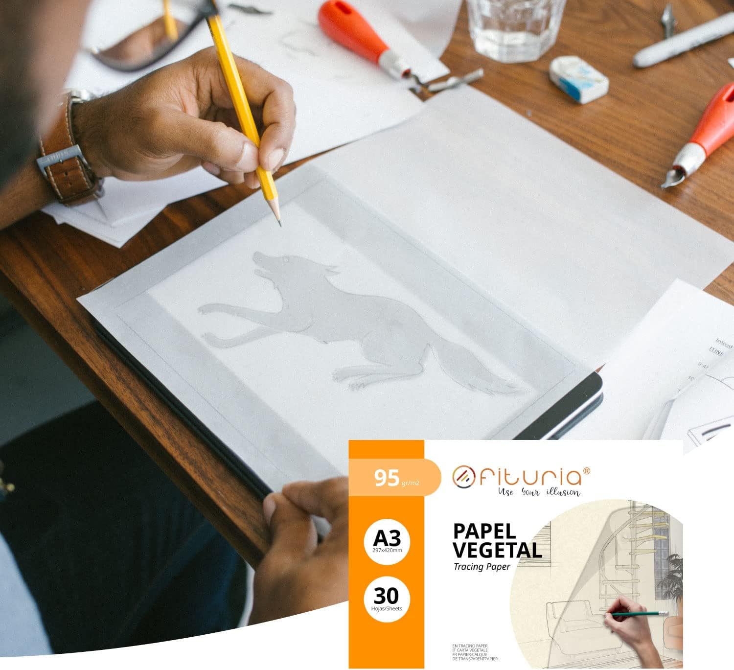 Thumbnail 3 de Papel Vegetal A3 Satinato 95 g/m² – Ofituria, 30 Fogli, acido-free