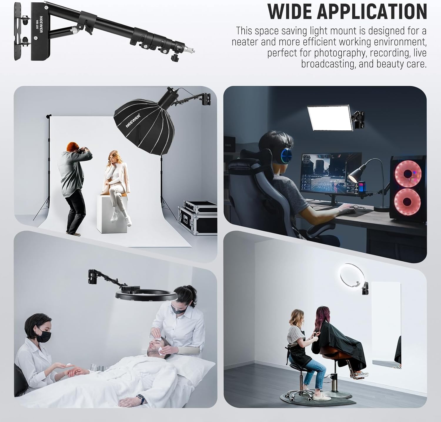 Thumbnail 2 de NEEWER WB-100 Braccio boom da parete per ring light fino a 3 kg (55–116 cm), orientabile