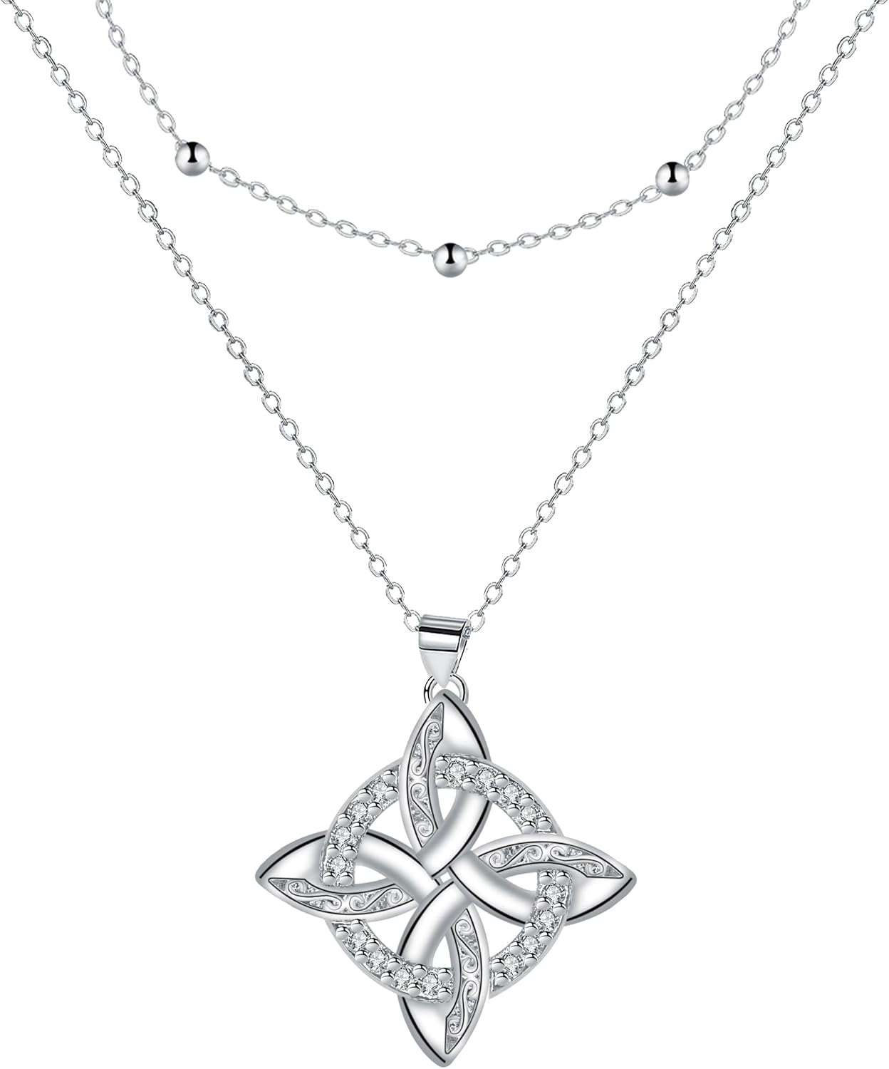Detalle de J.MUEN Collier femme en argent sterling 925 avec nœud celtique – pendentif + chaîne 45+5 cm