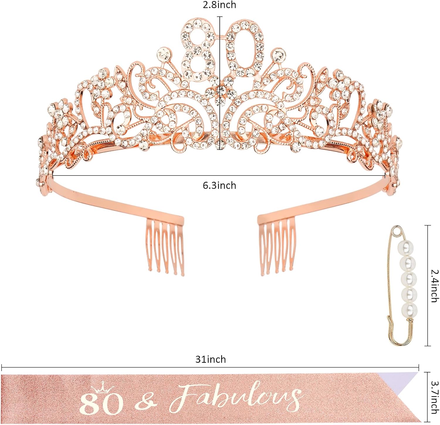 Thumbnail 1 de Oblihumoy 80th Birthday Sash & Rhinestone Tiara