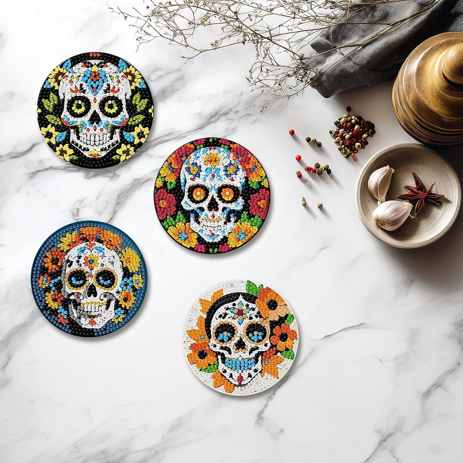 Detalle de hkejoi Diamond Art Coaster Kit, 8-Piece