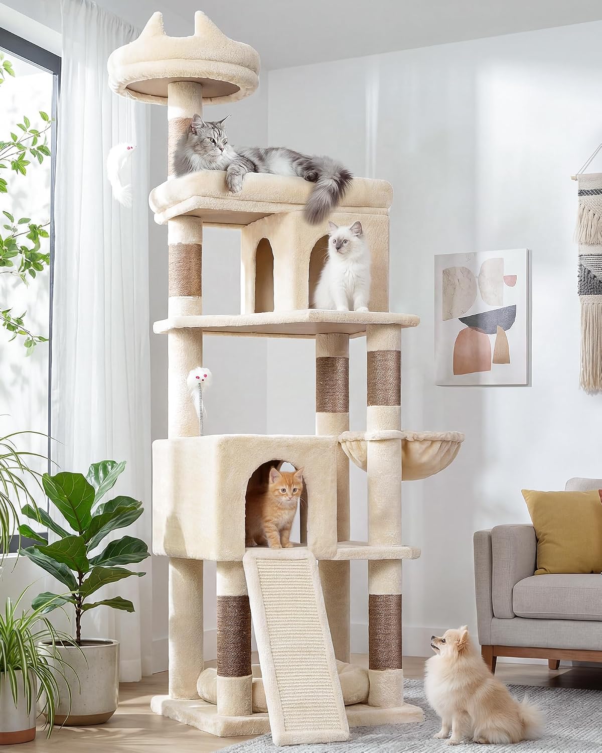 Detalle de Globlazer S72 Heavy-Duty Cat Tree, 72-Inch, 6 Levels, Beige