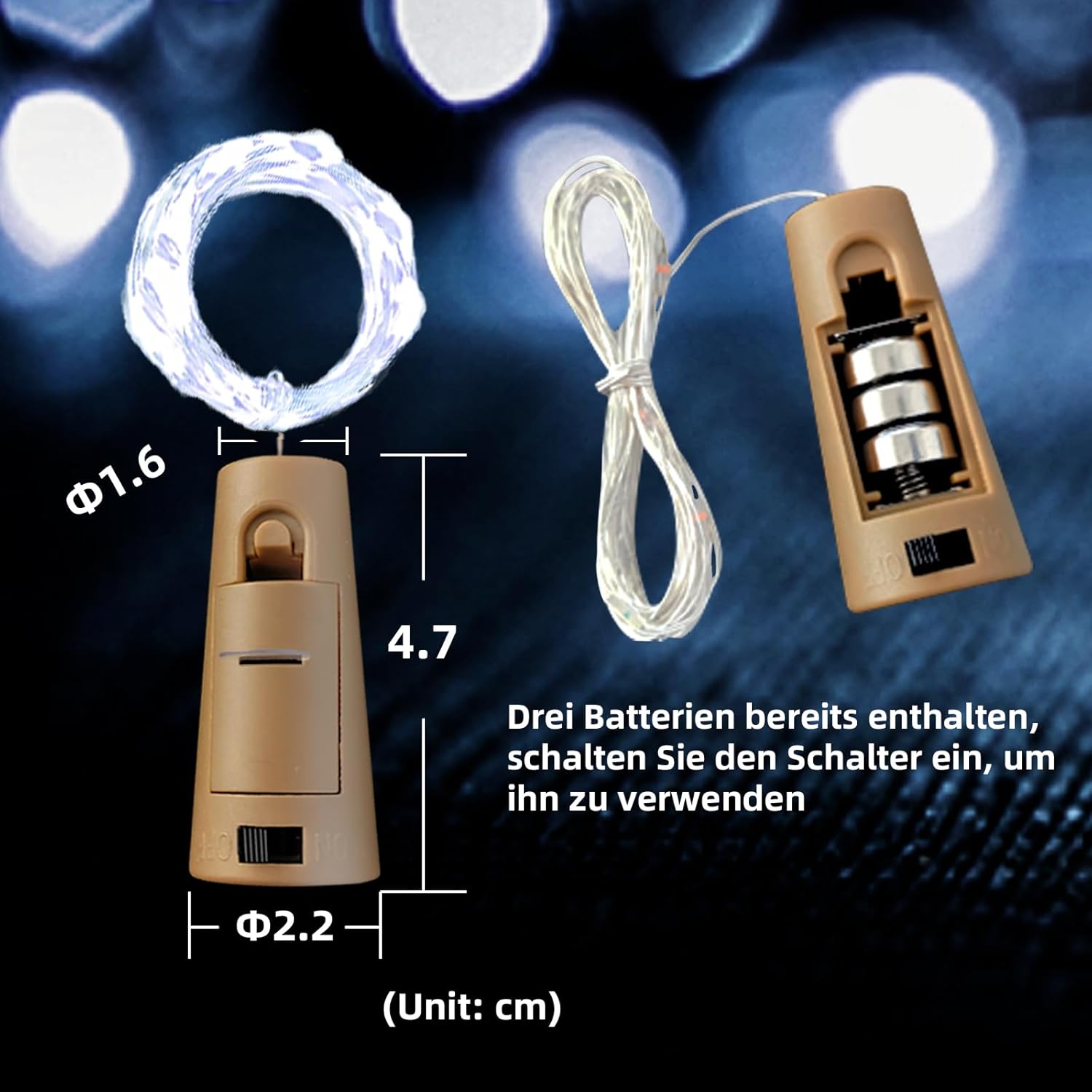 Thumbnail 1 de LEECOCO LED-Flaschenlicht – 18 Stück, 2 m, 20 LEDs pro Korken, kaltweiß