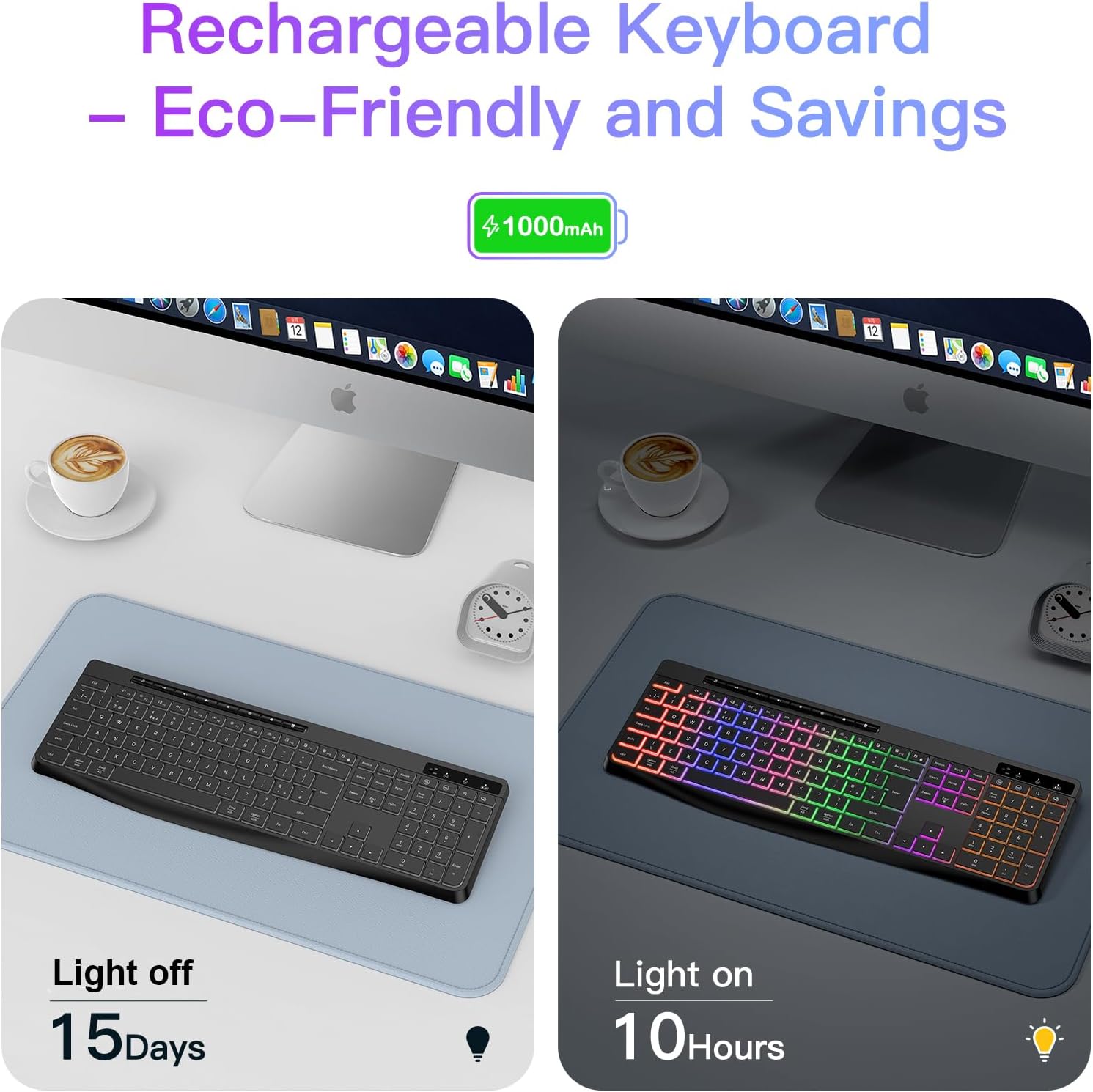 Detalle 2 de TECURS Wireless Keyboard (UK QWERTY) 2.4G Gaming Keyboard with LED Backlight, Rechargeable Battery & Multimedia Keys
