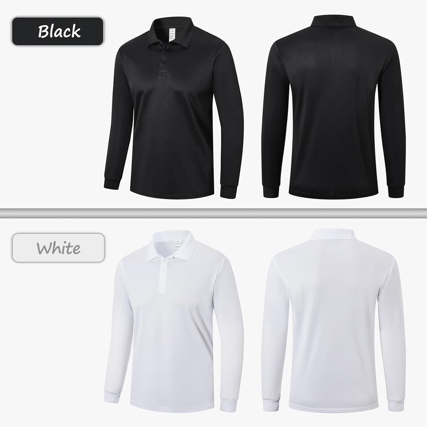 Detalle de ZENGVEE Men's Long Sleeve Polo Shirts 3 Pack – Quick Dry, Lightweight & Breathable