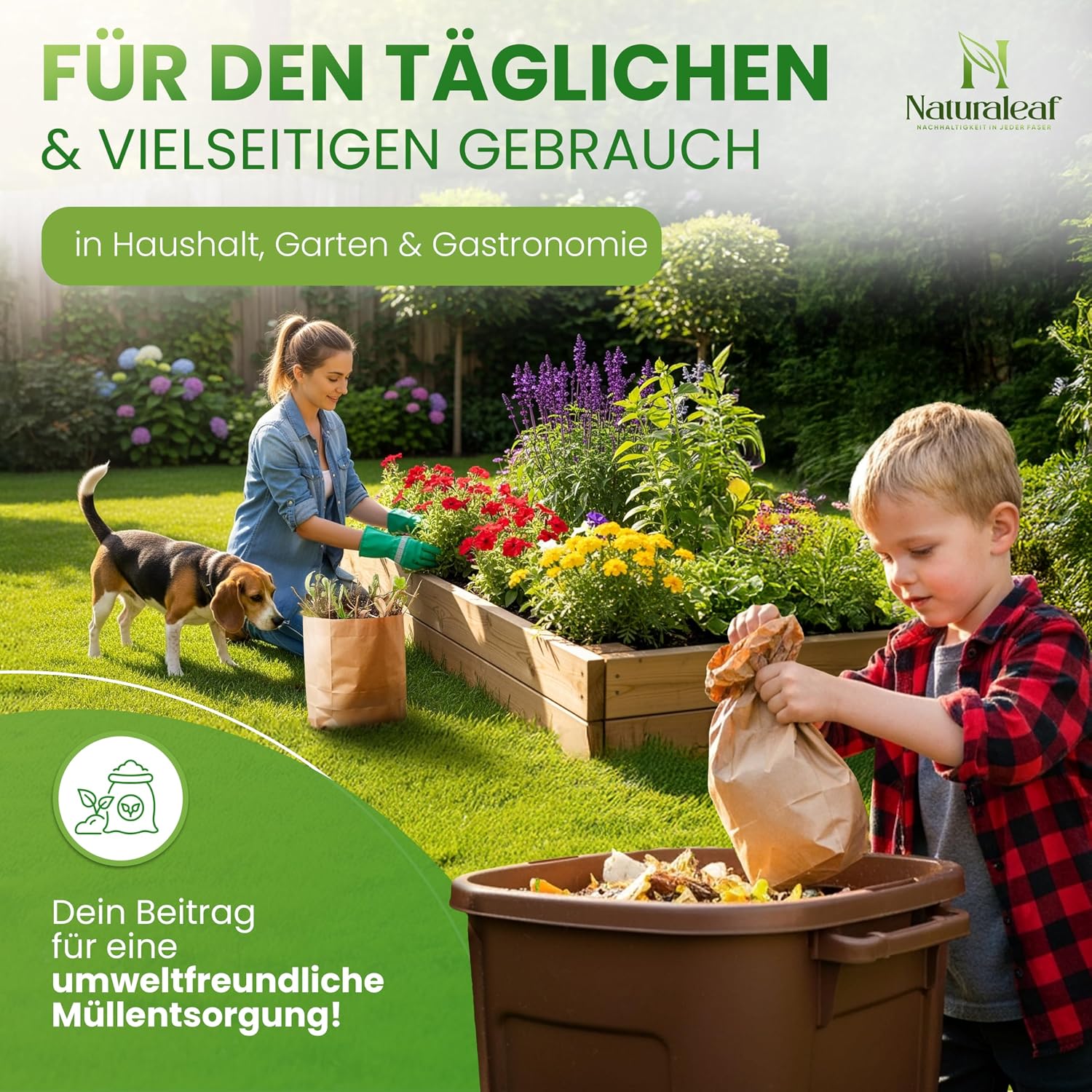 Detalle de NATURALEAF Biomüllbeutel 20L – 50 Stück: Kompostierbare, plastikfreie Bio Müllbeutel für Gastronomie & Haushalt