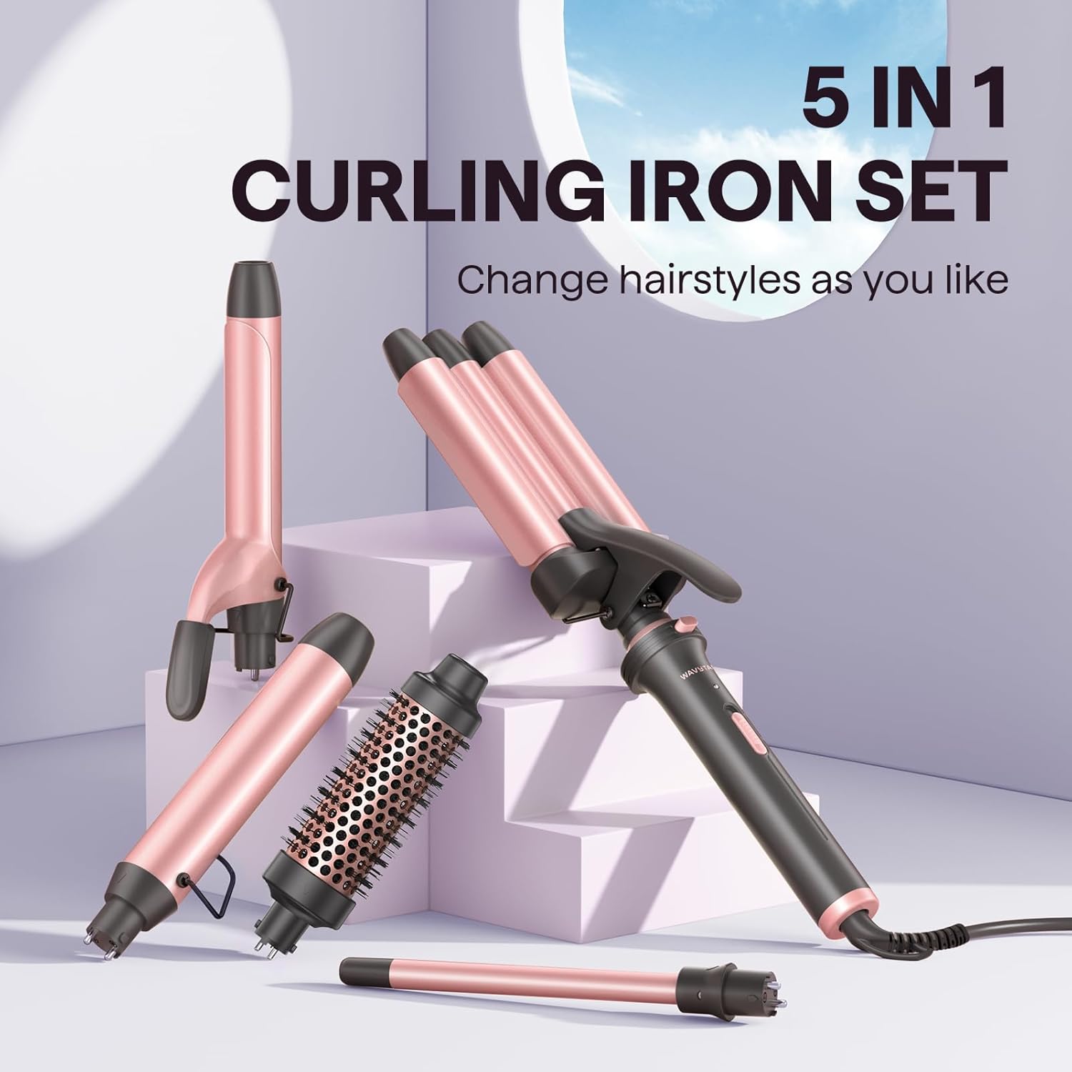 Thumbnail 6 de Wavytalk 5 in 1 Curling Wand Set (Dual Voltage) with 5 Interchangeable Barrels, Ceramic Wands, Thermal Brush & Crimper