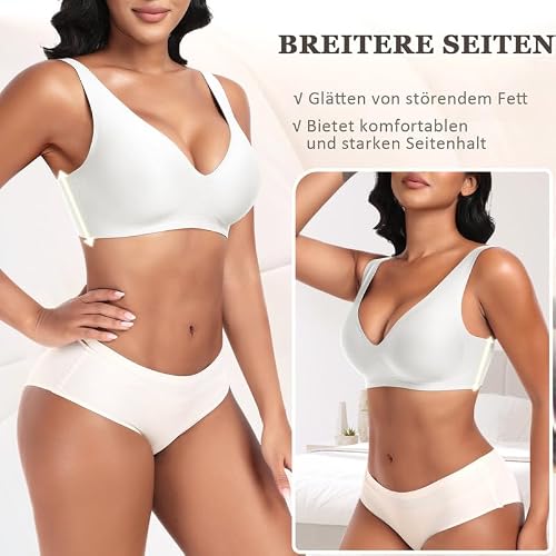 Detalle 2 de Jiuday Tiefer V Push Up BH Damen ohne Bügel – bequemer Jelly BH, nahtlos und starker Halt (Weiß, Größe L)