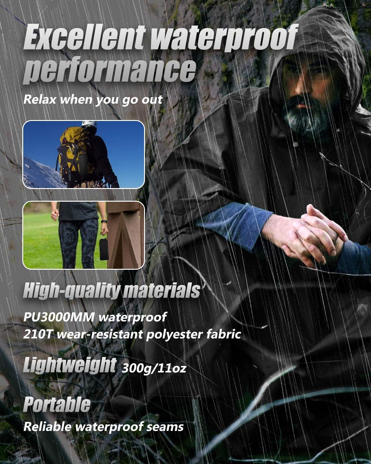 Detalle de Victoper Waterproof Poncho Adult — Lightweight, Reusable Rain Poncho for Outdoor Adventures