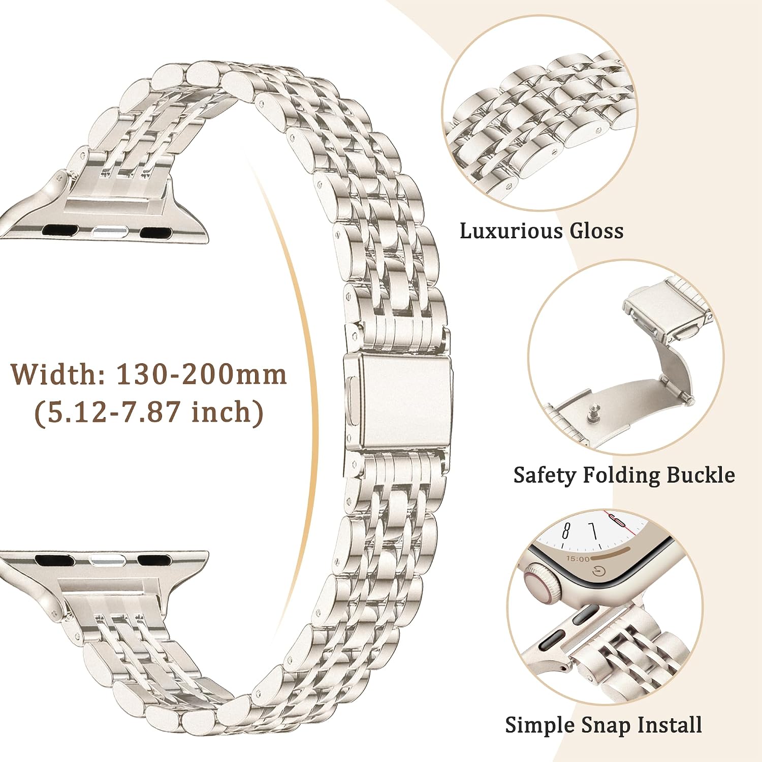 Detalle 2 de G-ficu Slim Metal Strap with Case for Apple Watch (38–45mm) – Luxury Stainless Steel with Full-Edge TPU Case