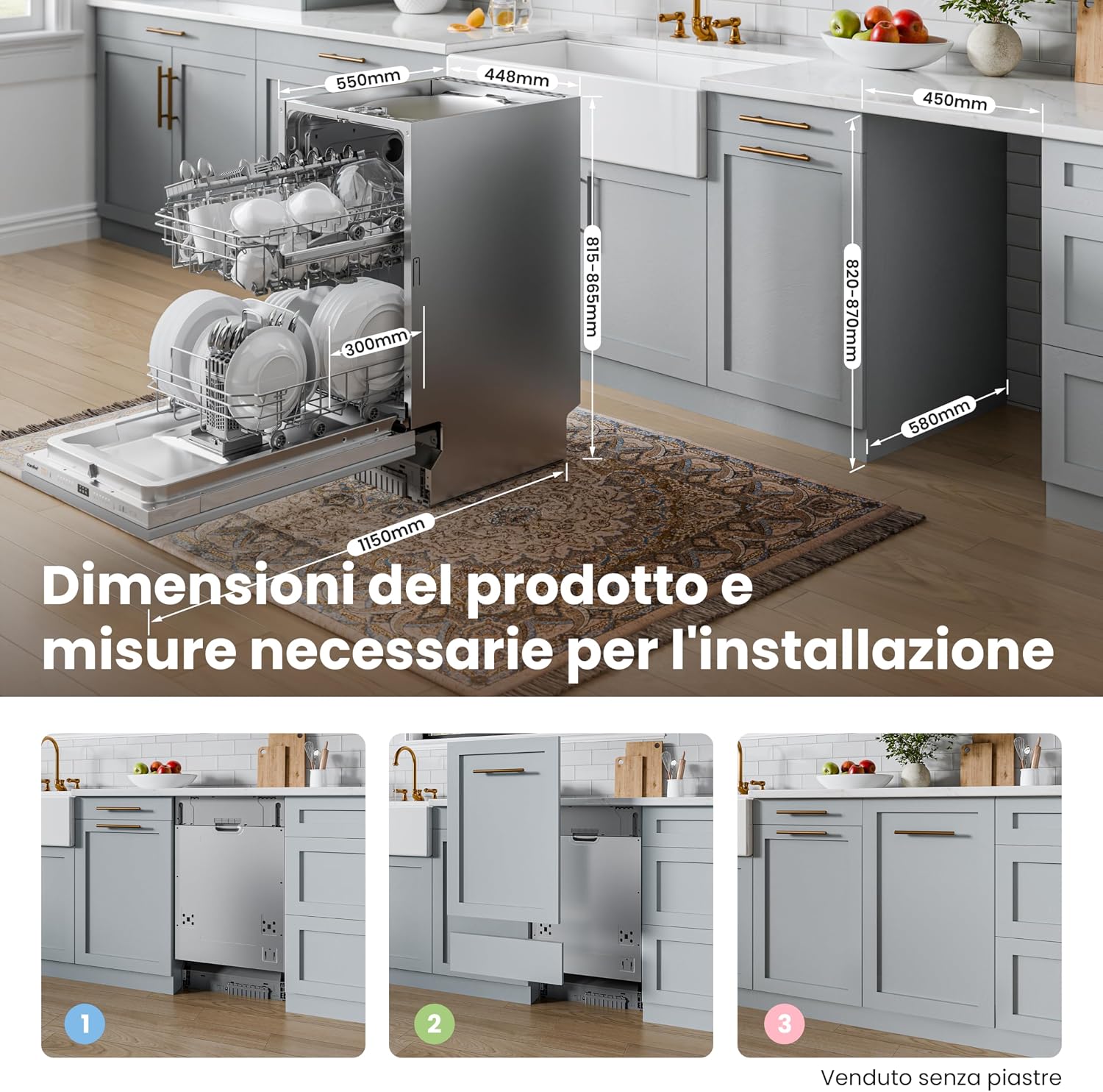 Detalle de COMFEE Lavastoviglie da Incasso 45 cm 10 Coperti, 8 Programmi, Wifi, Inox