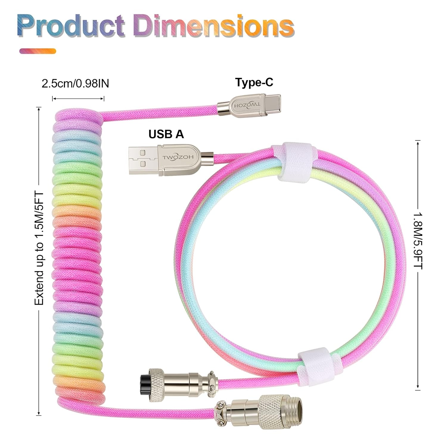 Thumbnail 5 de Twozoh USB C Spiralkabel Regenbogen
