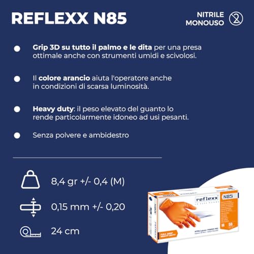 Detalle 2 de REFLEXX N85 / L Guanti in nitrile aderenti arancione, confezione 50