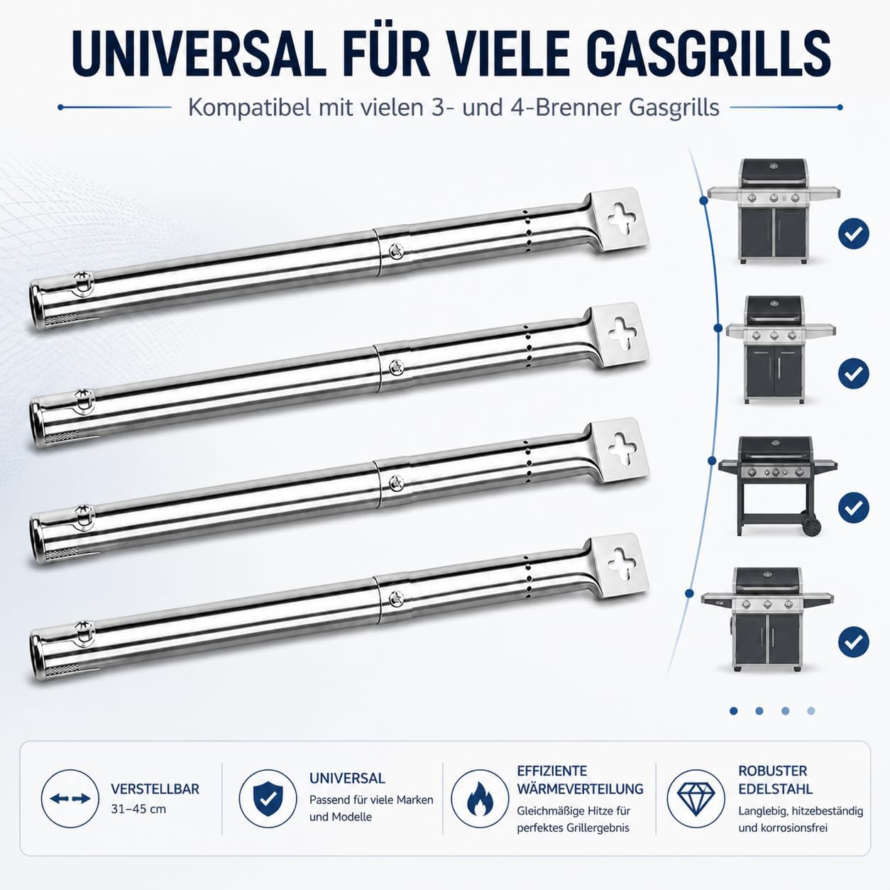 Thumbnail 5 de Uniflasy Universal Gasgrill Brenner 31–45 cm – 4 Stück