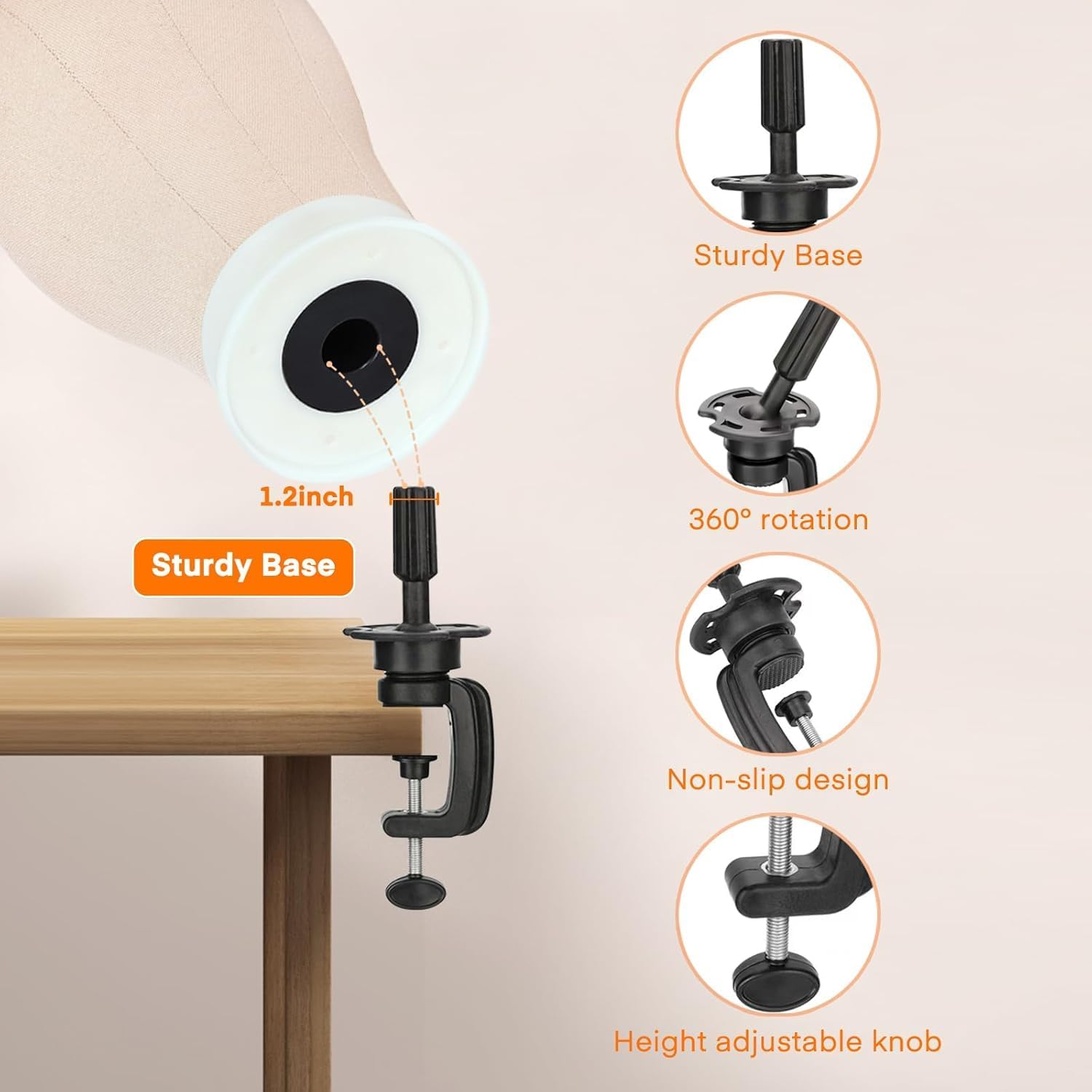Detalle 2 de CASDUCT 63-In Wig Stand Tripod with 22-In Head – Canvas Head Block Kit for Wig Making